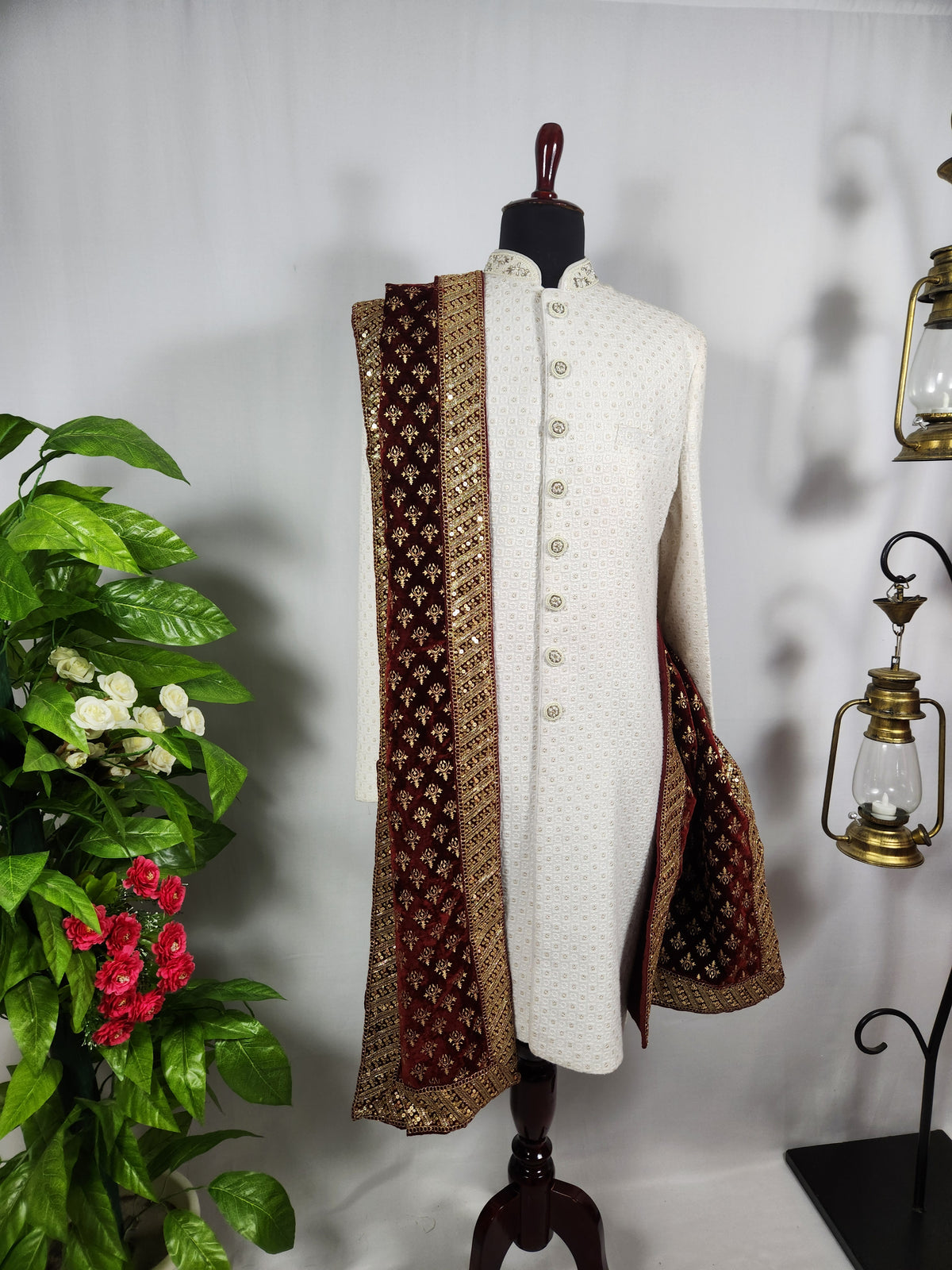 Red Groom Shawl - Golden Embroidery | Shawl For Men