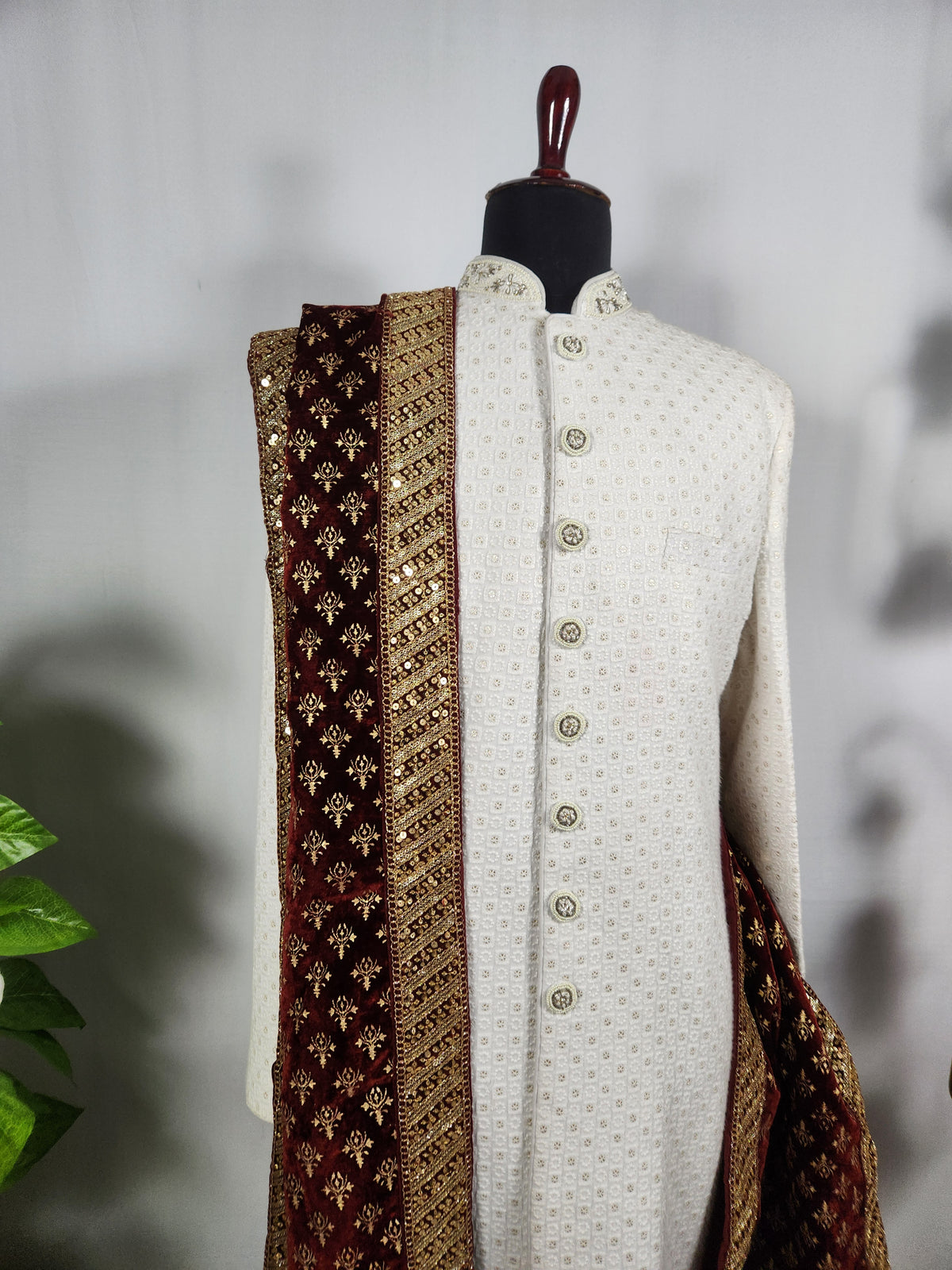 Red Groom Shawl - Golden Embroidery | Shawl For Men