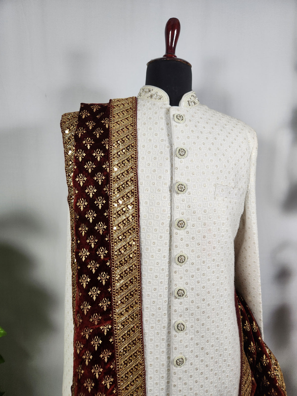 Red Groom Shawl - Golden Embroidery | Shawl For Men
