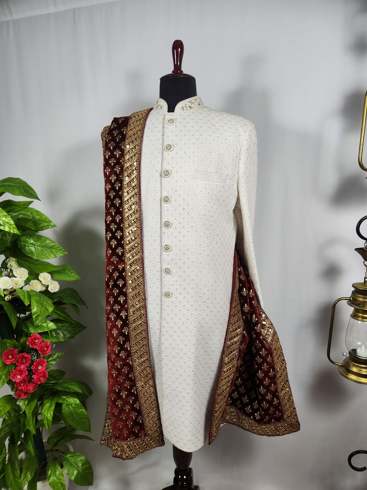 Red Groom Shawl - Golden Embroidery | Shawl For Men