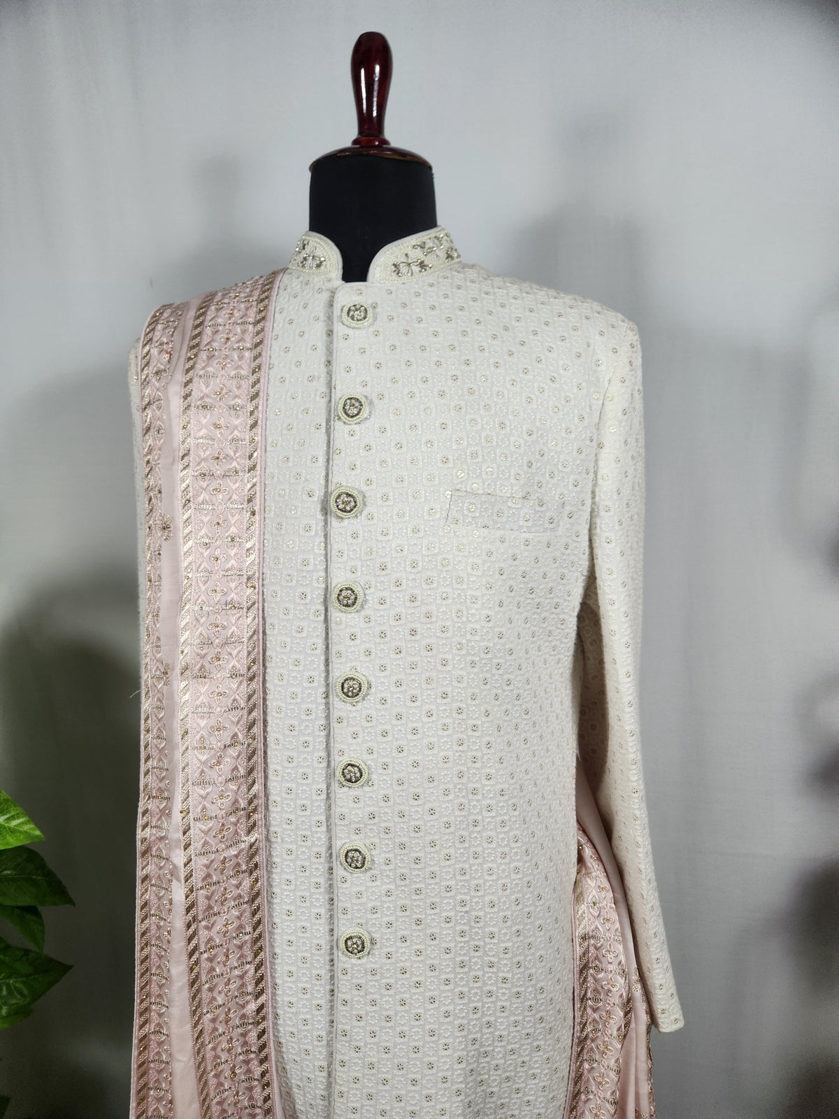 Pink Groom Shawl - Golden Sequin Work | Stole For Men