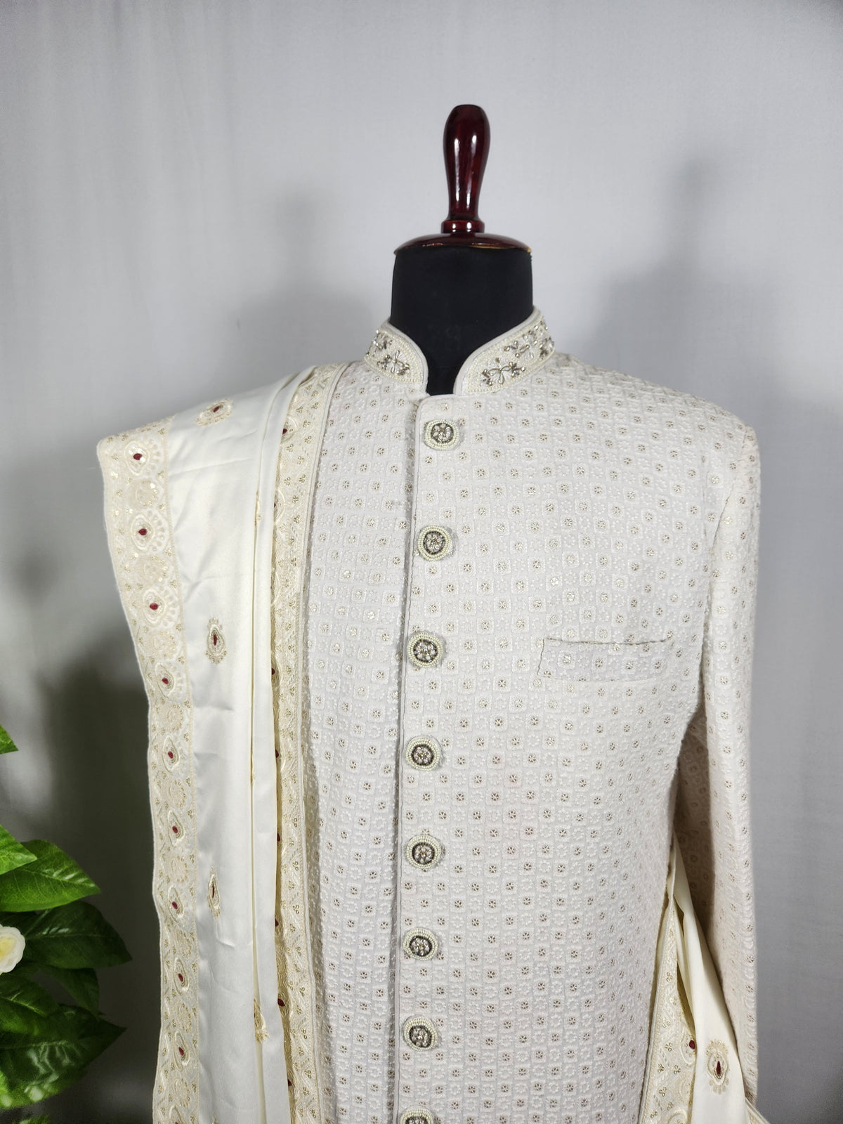 Off White Groom Shawl - Red Touch Up | Shawl For Men