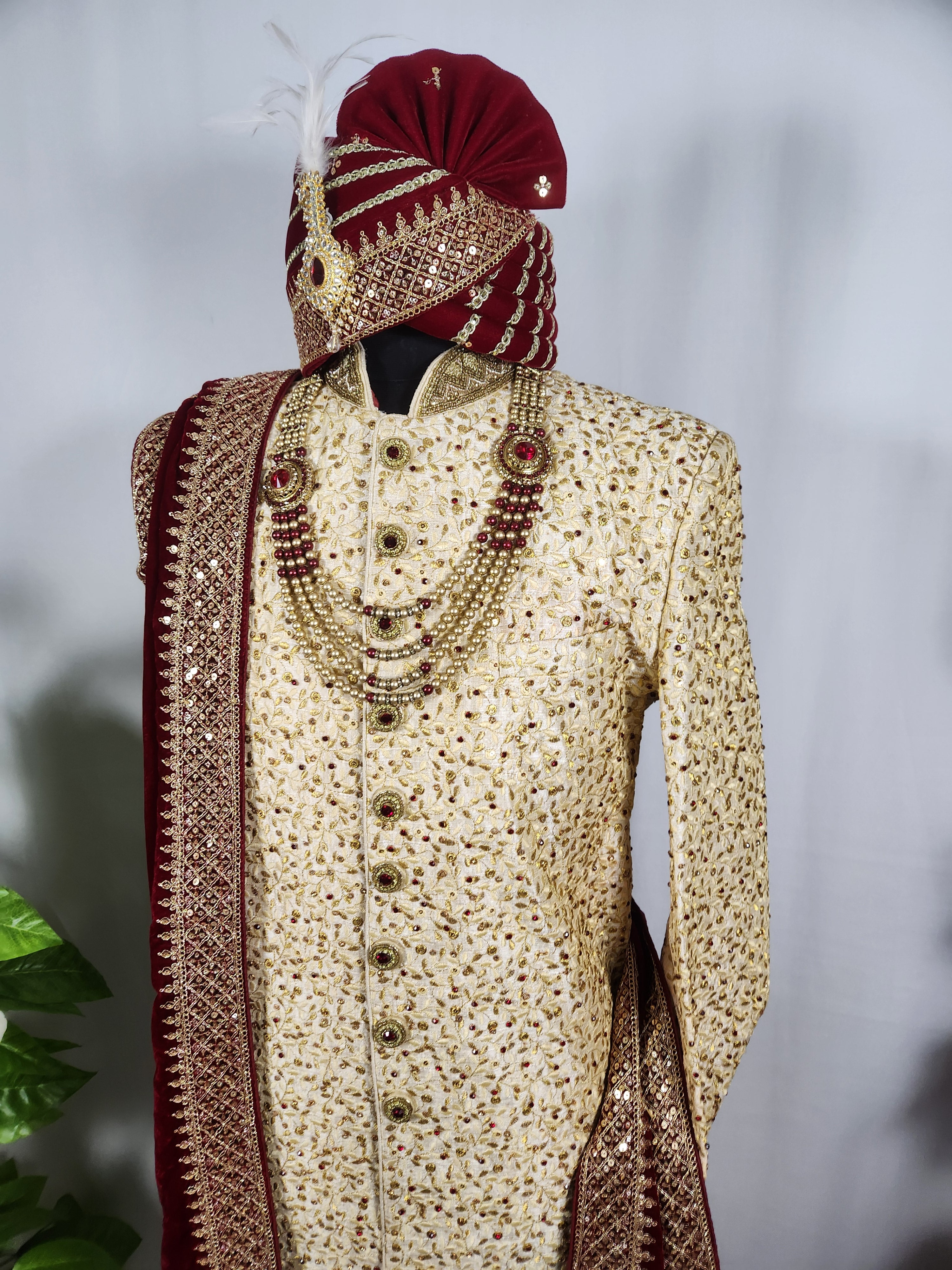 Golden Wedding Groom Sherwani - Marron Zarkan | Sherwani For Men