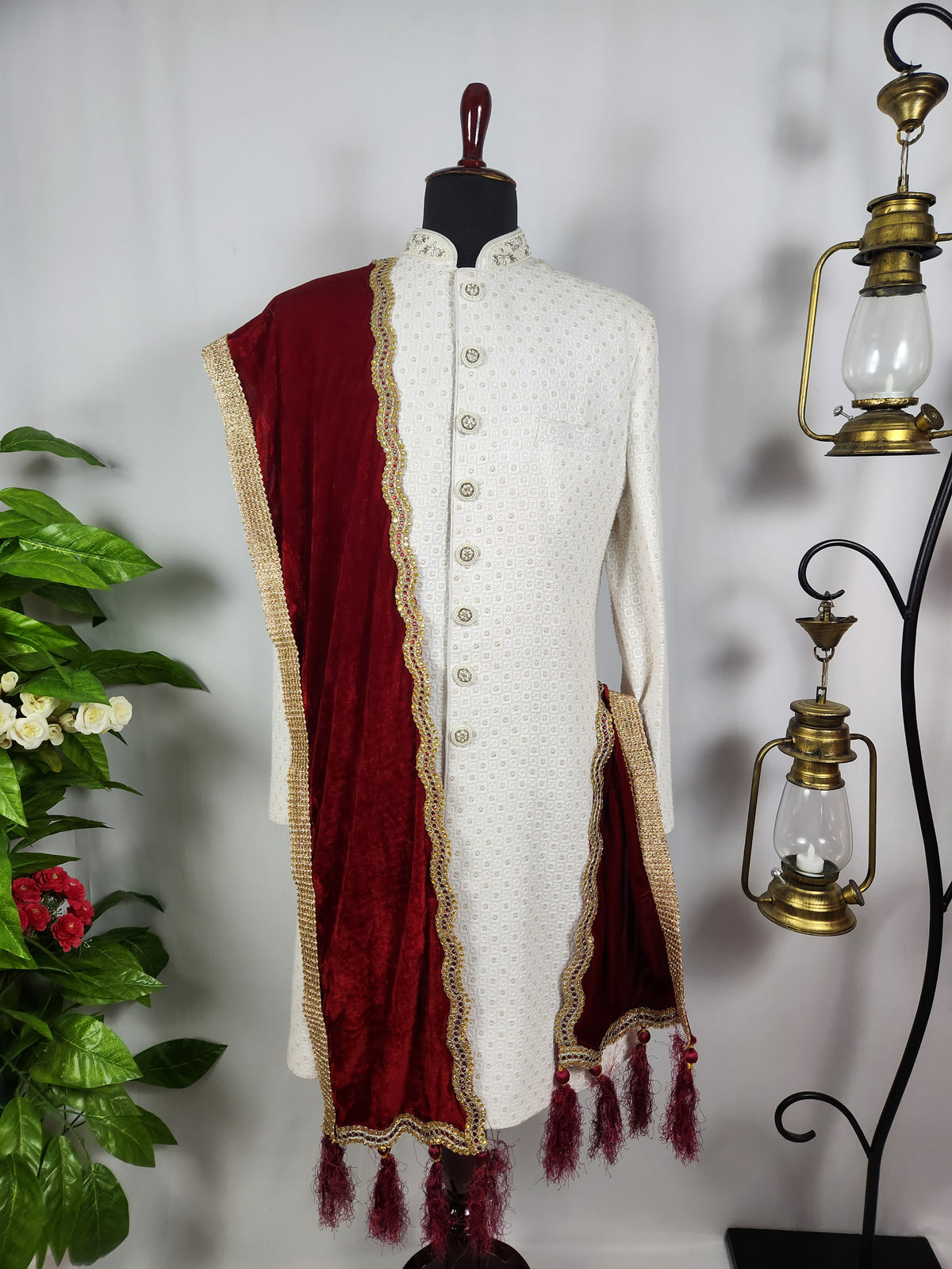 Red Groom Shawl - Golden Embroidery | Shawl For Men