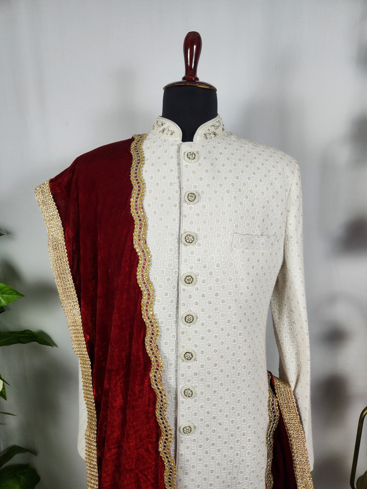 Red Groom Shawl - Golden Embroidery | Shawl For Men