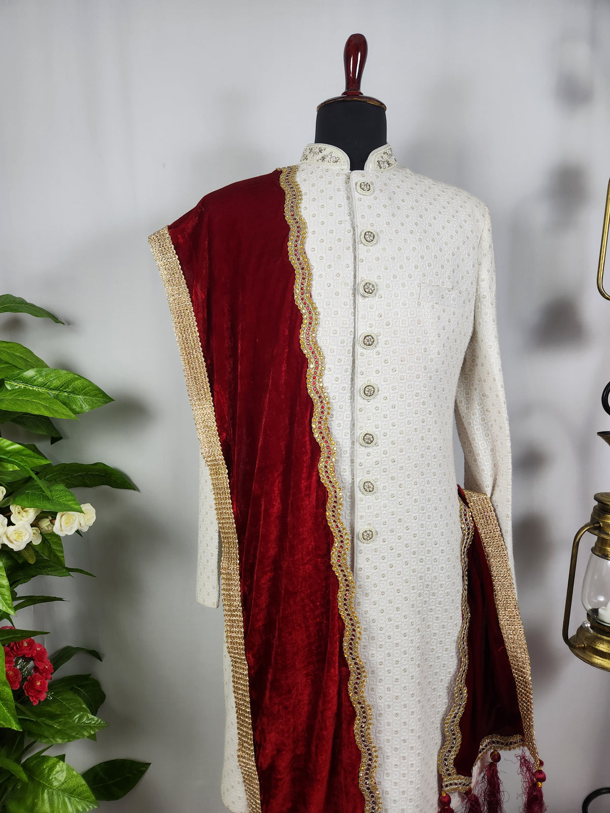 Red Groom Shawl - Golden Embroidery | Shawl For Men
