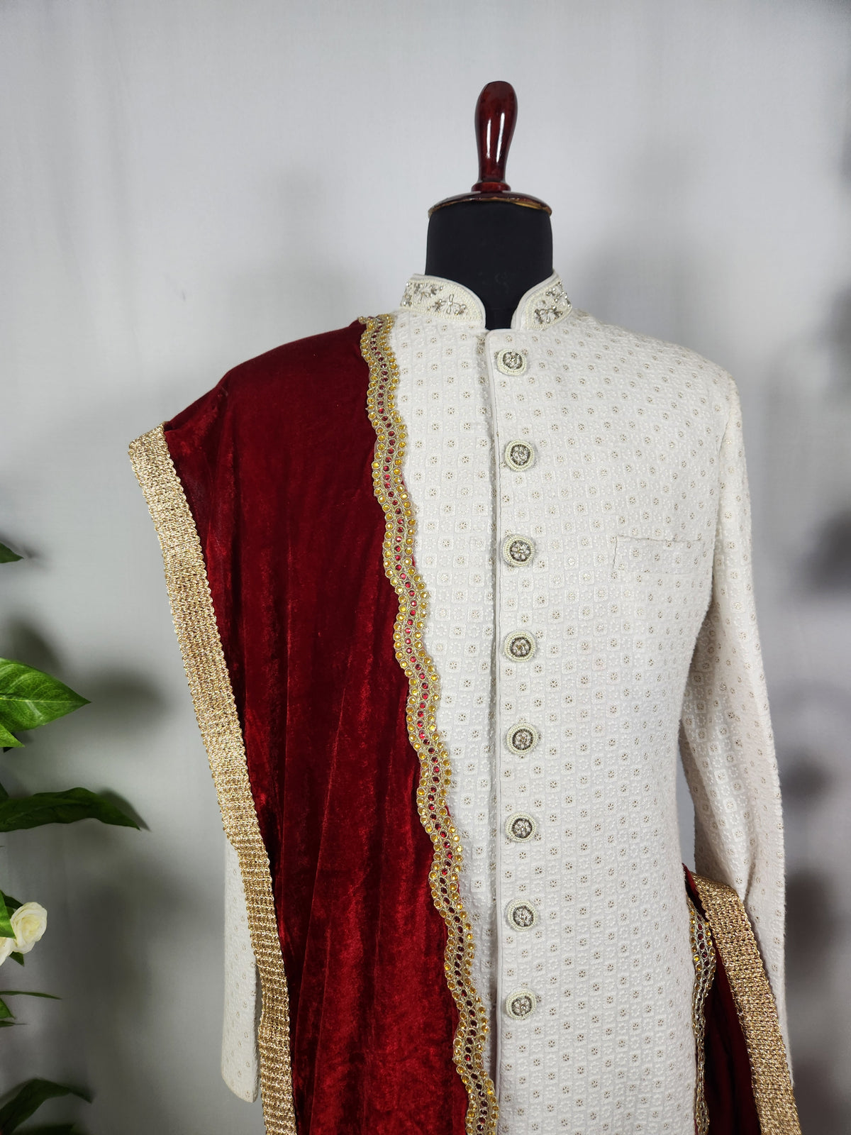 Red Groom Shawl - Golden Embroidery | Shawl For Men