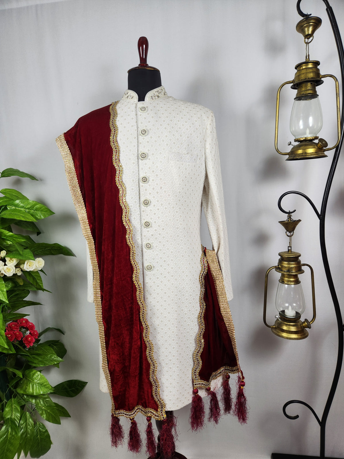 Red Groom Shawl - Golden Embroidery | Shawl For Men