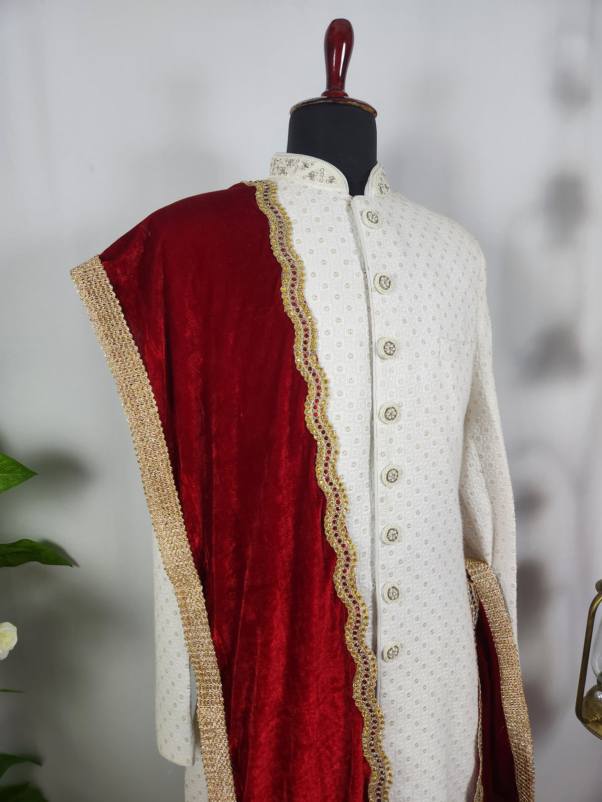 Red Groom Shawl - Golden Embroidery | Shawl For Men
