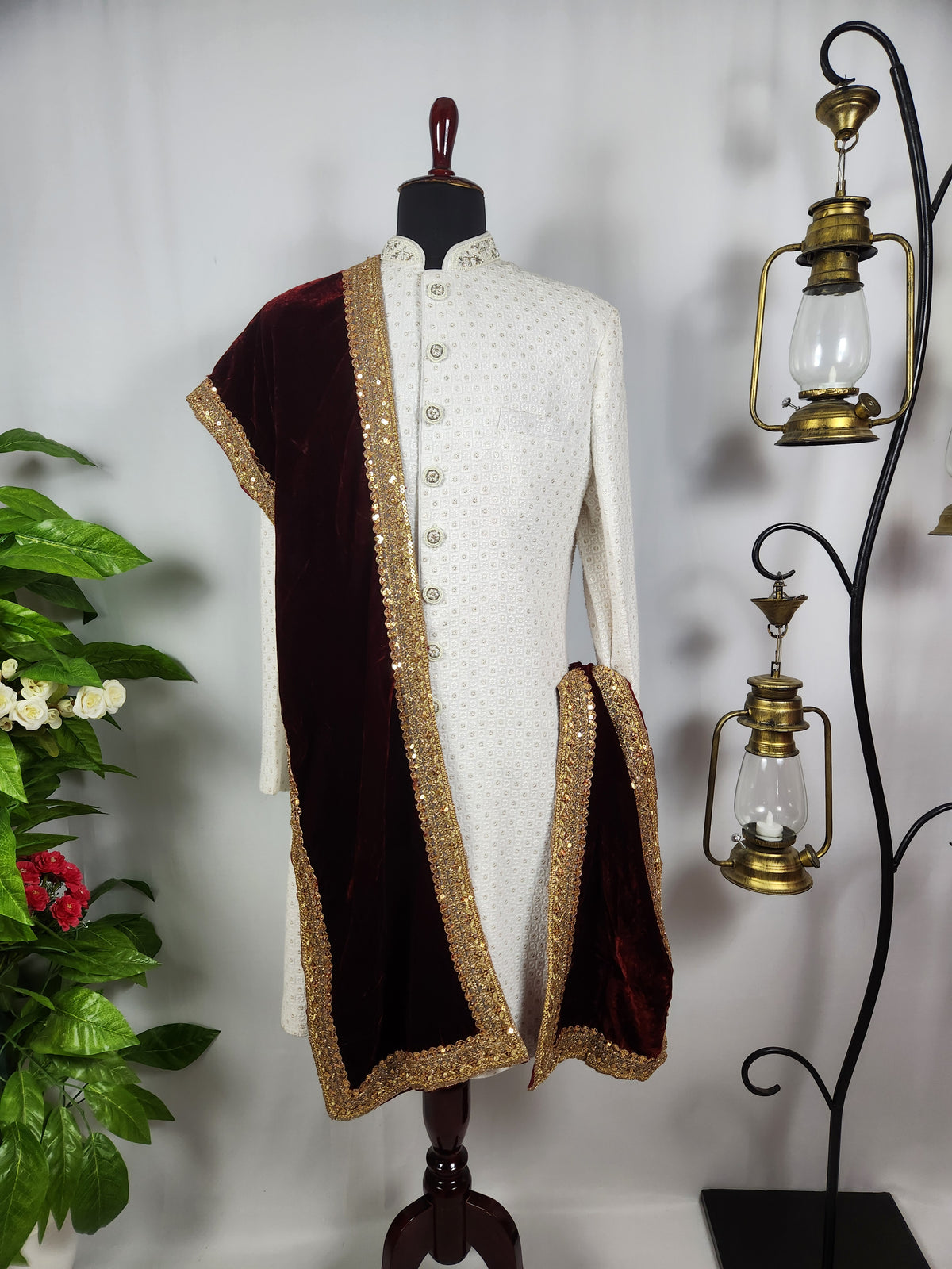 Red Groom Shawl - Golden Embroidery | Shawl For Men