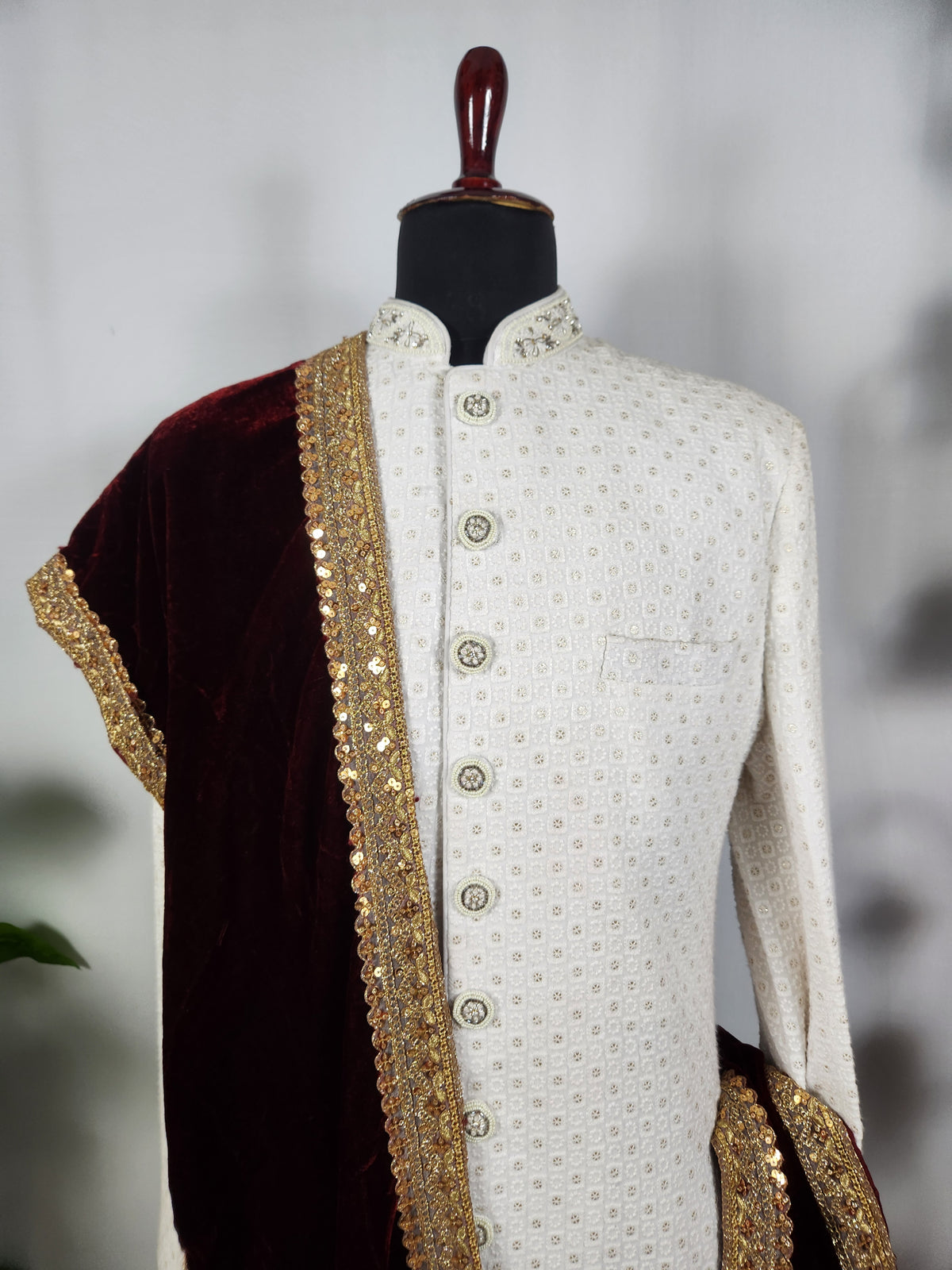 Red Groom Shawl - Golden Embroidery | Shawl For Men