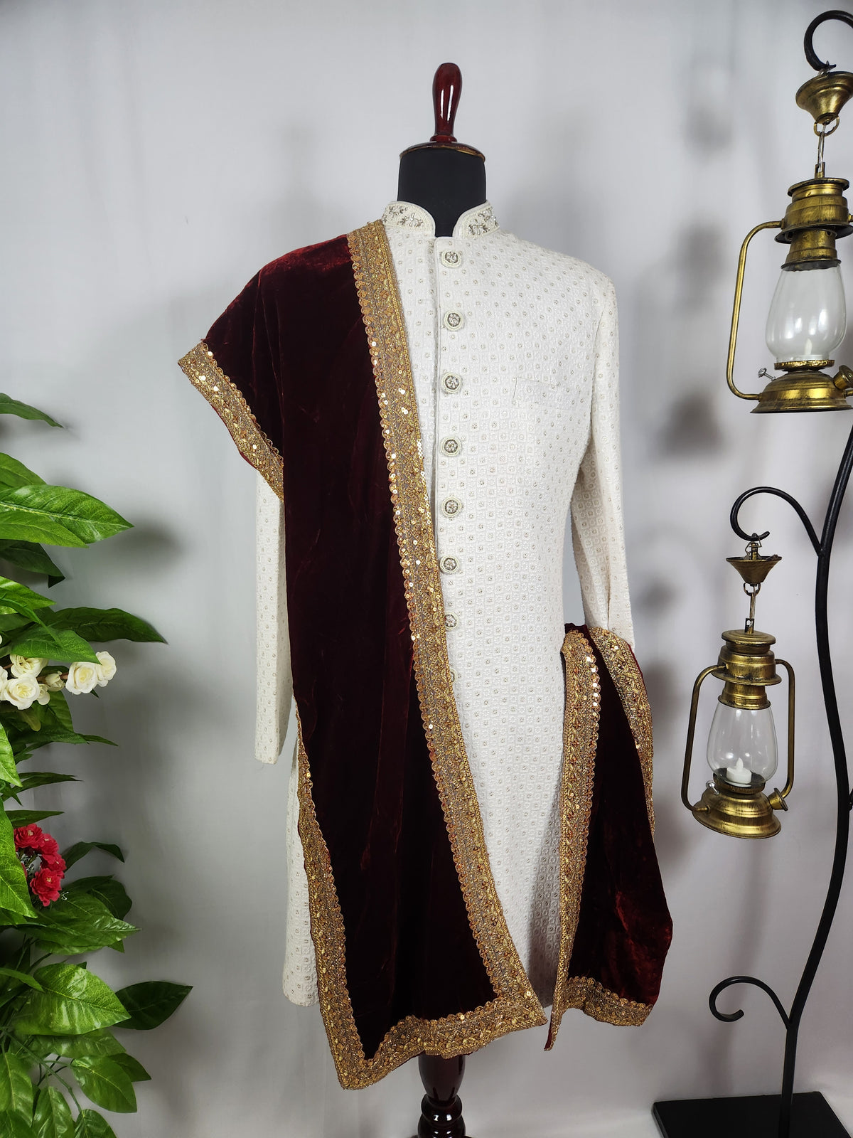 Red Groom Shawl - Golden Embroidery | Shawl For Men