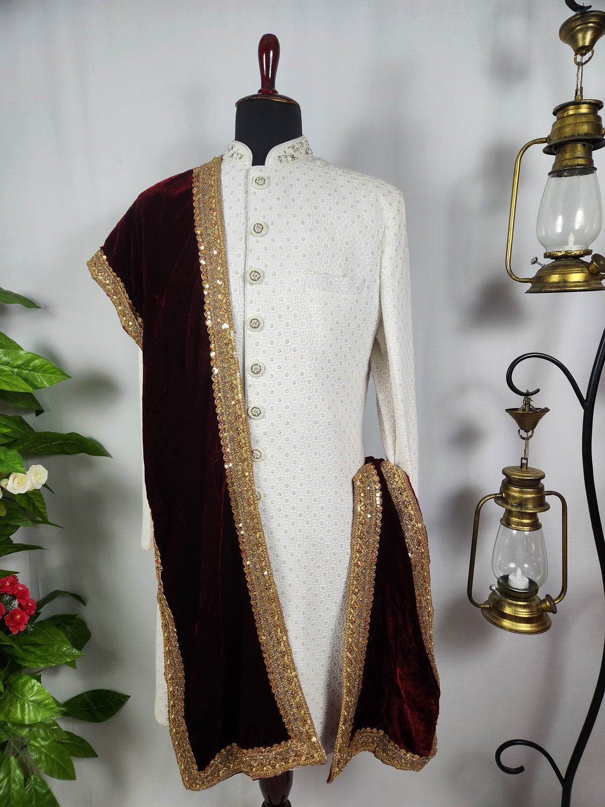 Red Groom Shawl - Golden Embroidery | Shawl For Men