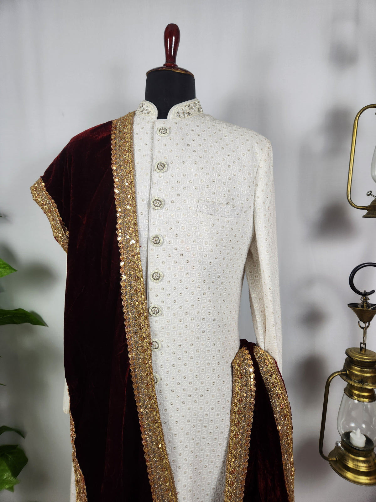 Red Groom Shawl - Golden Embroidery | Shawl For Men