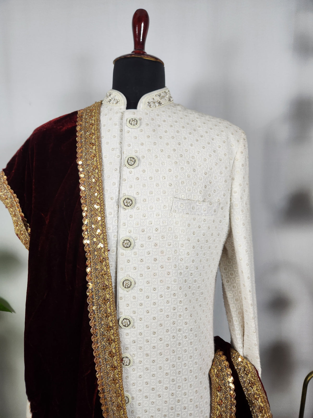 Red Groom Shawl - Golden Embroidery | Shawl For Men
