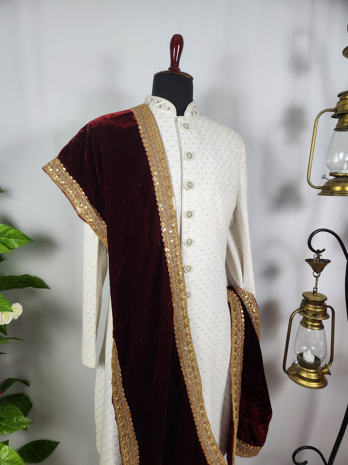 Red Groom Shawl - Golden Embroidery | Shawl For Men