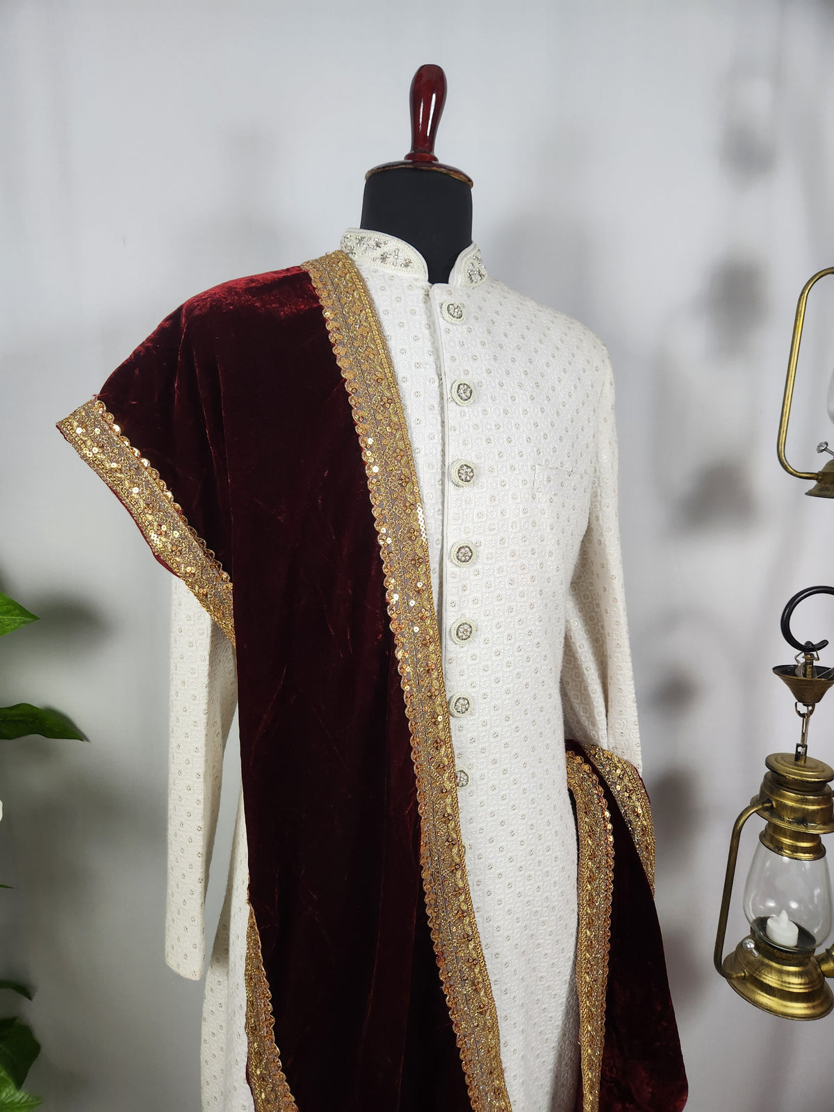 Red Groom Shawl - Golden Embroidery | Shawl For Men