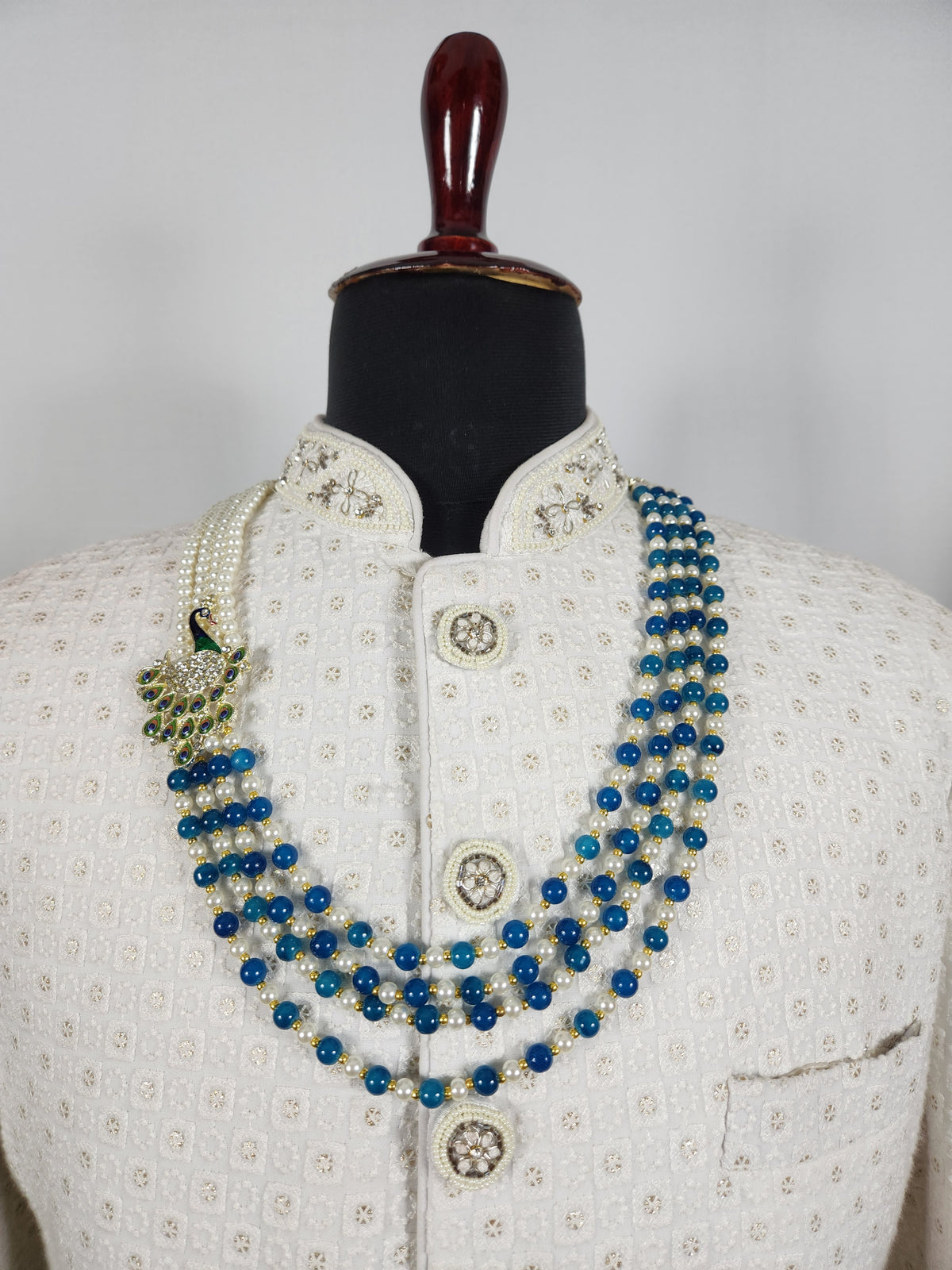 Blue Pearl Necklace Groom - Diamond Brooch | Wedding Mala For Sherwani