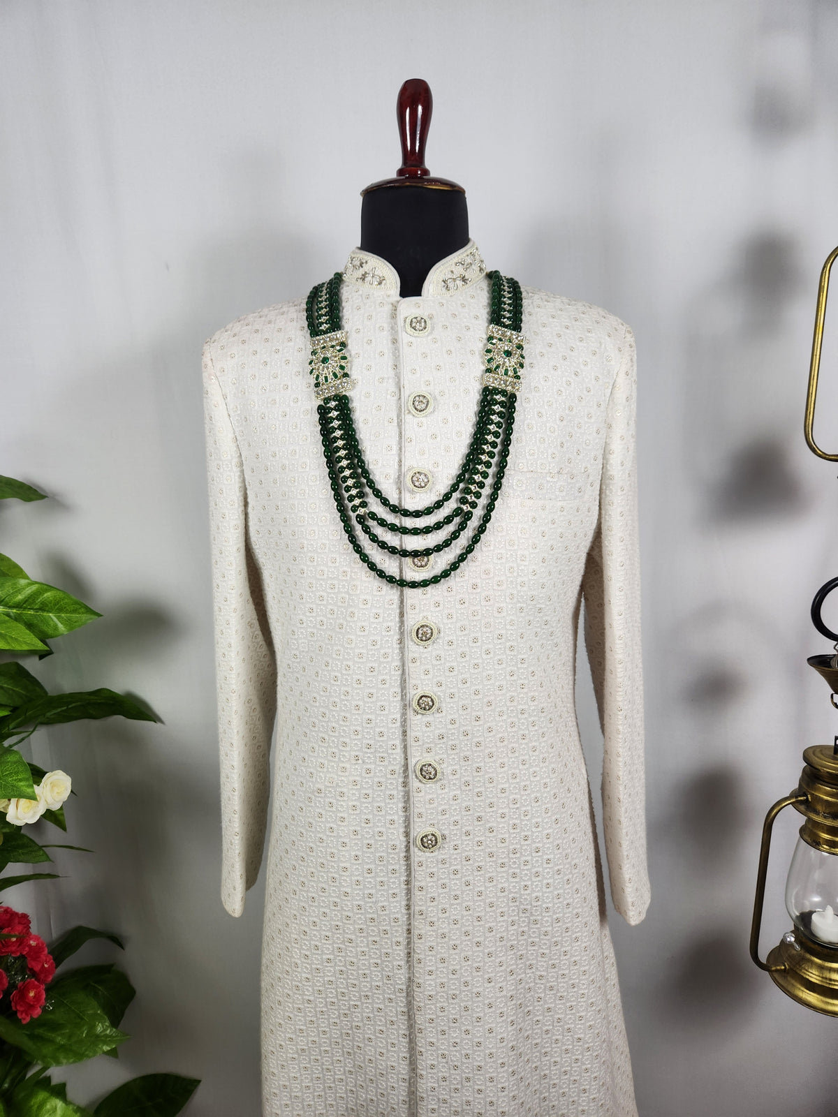 Emerald Kundan Necklace Groom | Wedding Mala For Sherwani