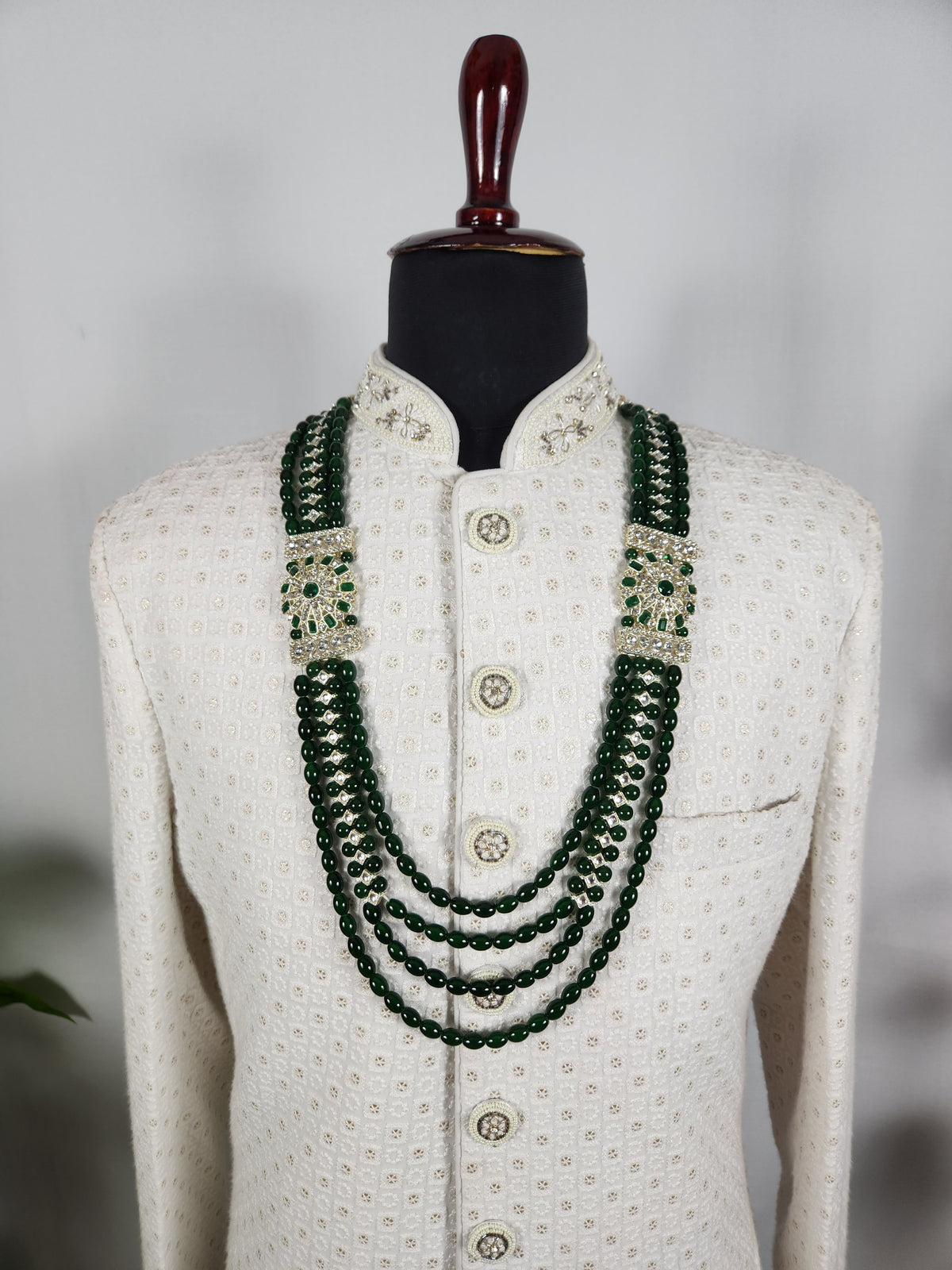 Emerald Kundan Necklace Groom | Wedding Mala For Sherwani