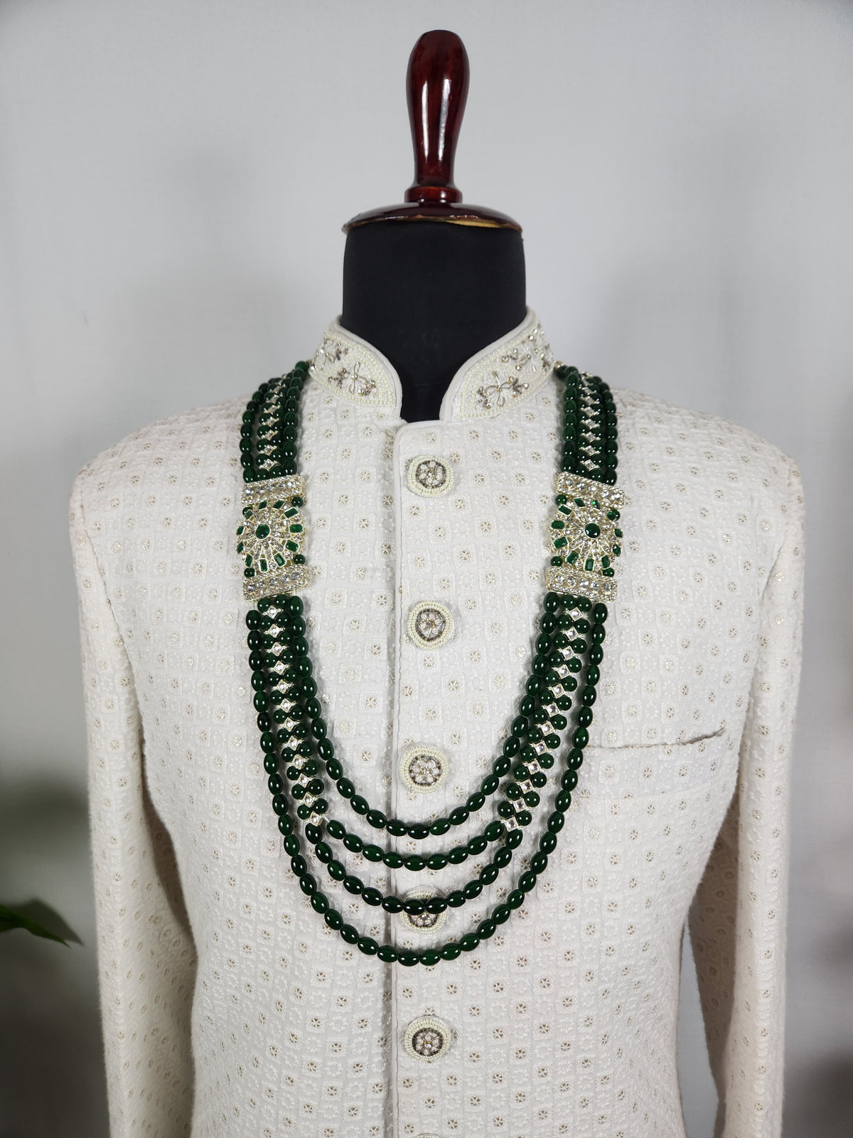 Emerald Kundan Necklace Groom | Wedding Mala For Sherwani