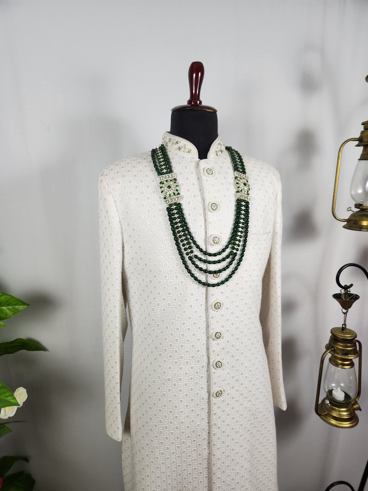 Emerald Kundan Necklace Groom | Wedding Mala For Sherwani