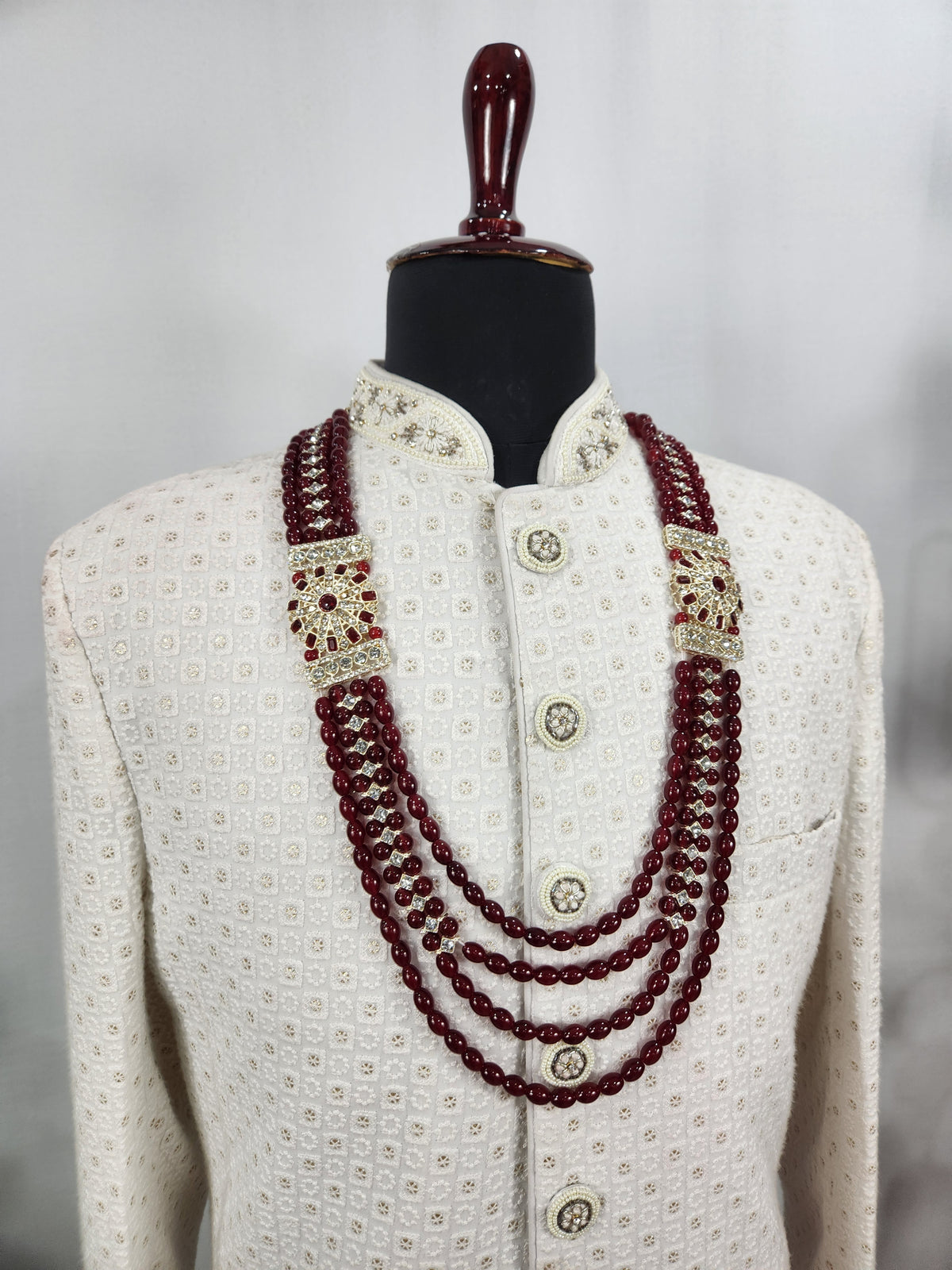 Ruby Red Necklace Groom - Traditional Kantha | Wedding Mala For Sherwani