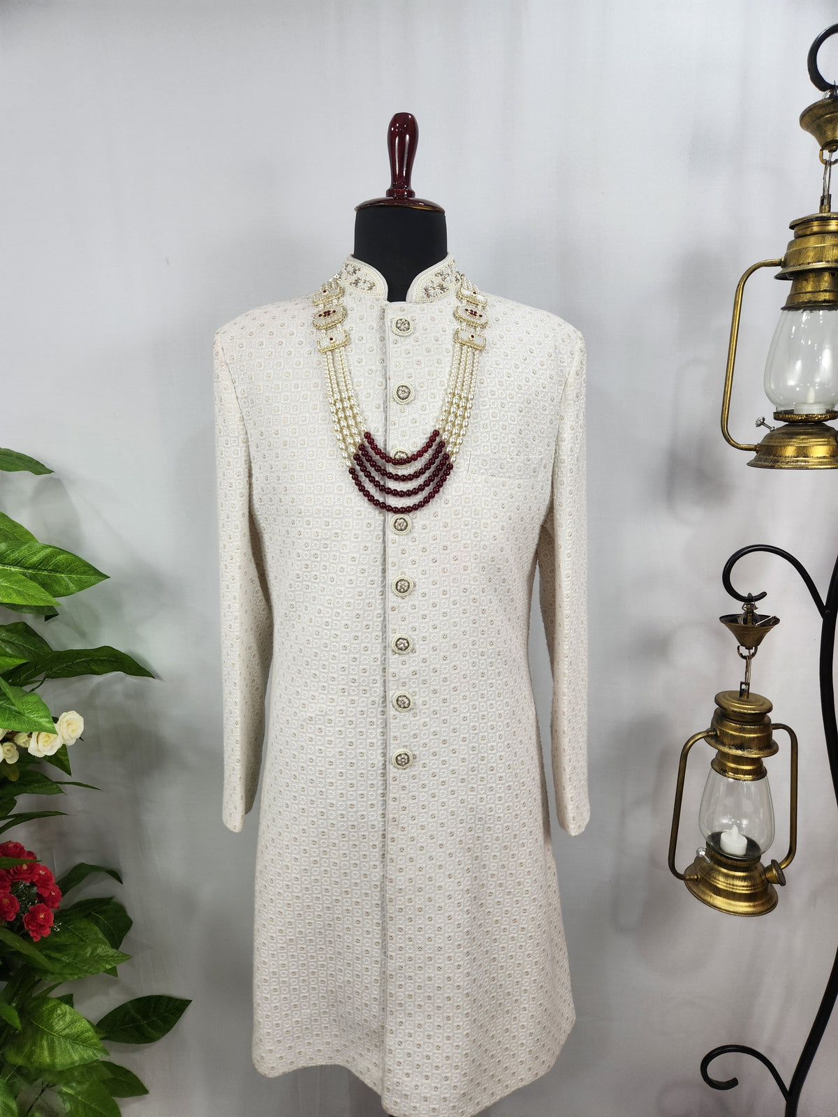 White Pearl Necklace Groom - Diamond Brooch | Wedding Mala For Sherwani