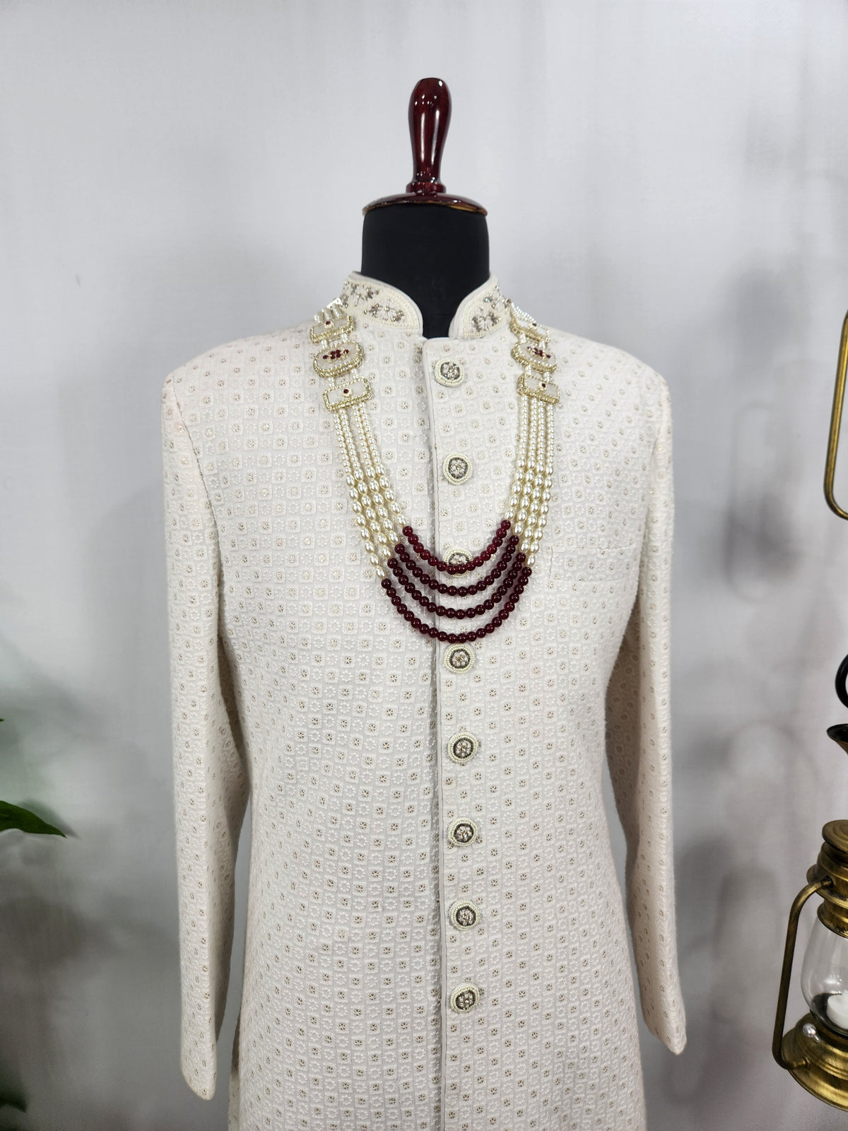 White Pearl Necklace Groom - Diamond Brooch | Wedding Mala For Sherwani