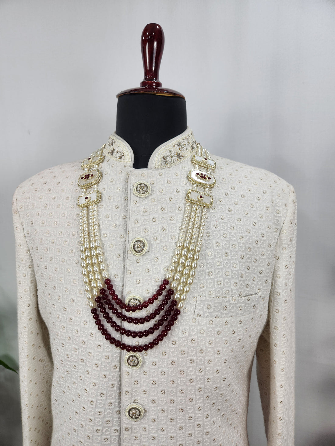 White Pearl Necklace Groom - Diamond Brooch | Wedding Mala For Sherwani