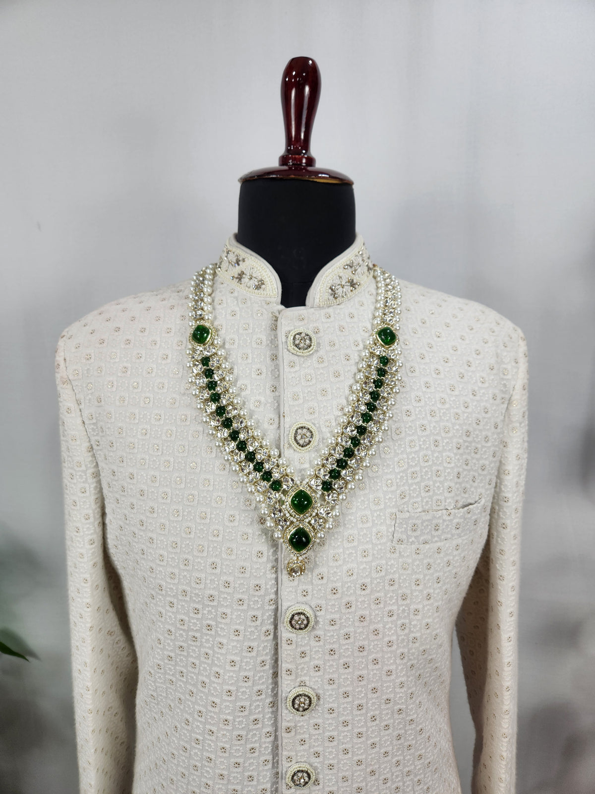 Emerald Kundan Necklace Groom | Wedding Mala For Sherwani