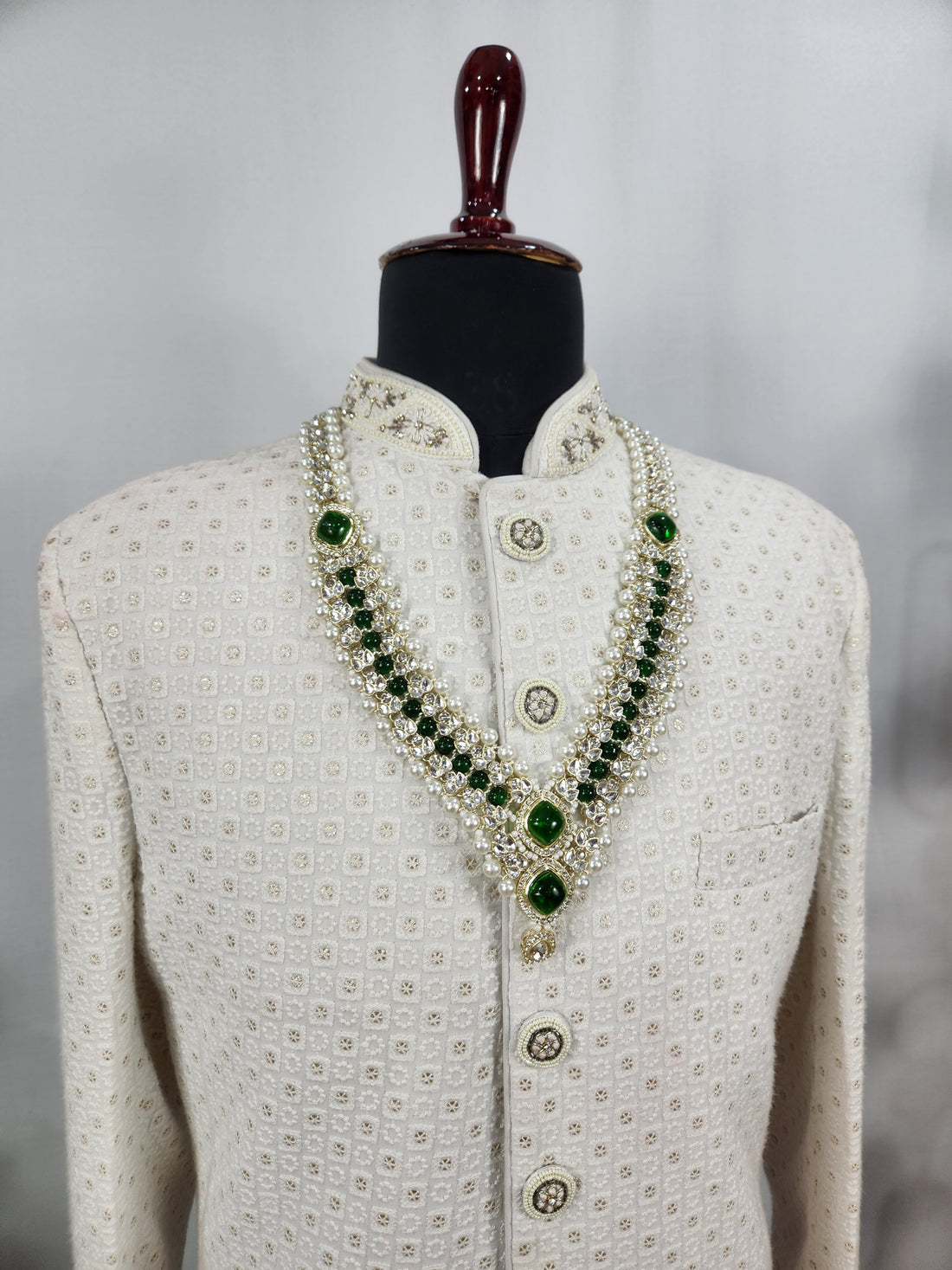 Emerald Kundan Necklace Groom | Wedding Mala For Sherwani