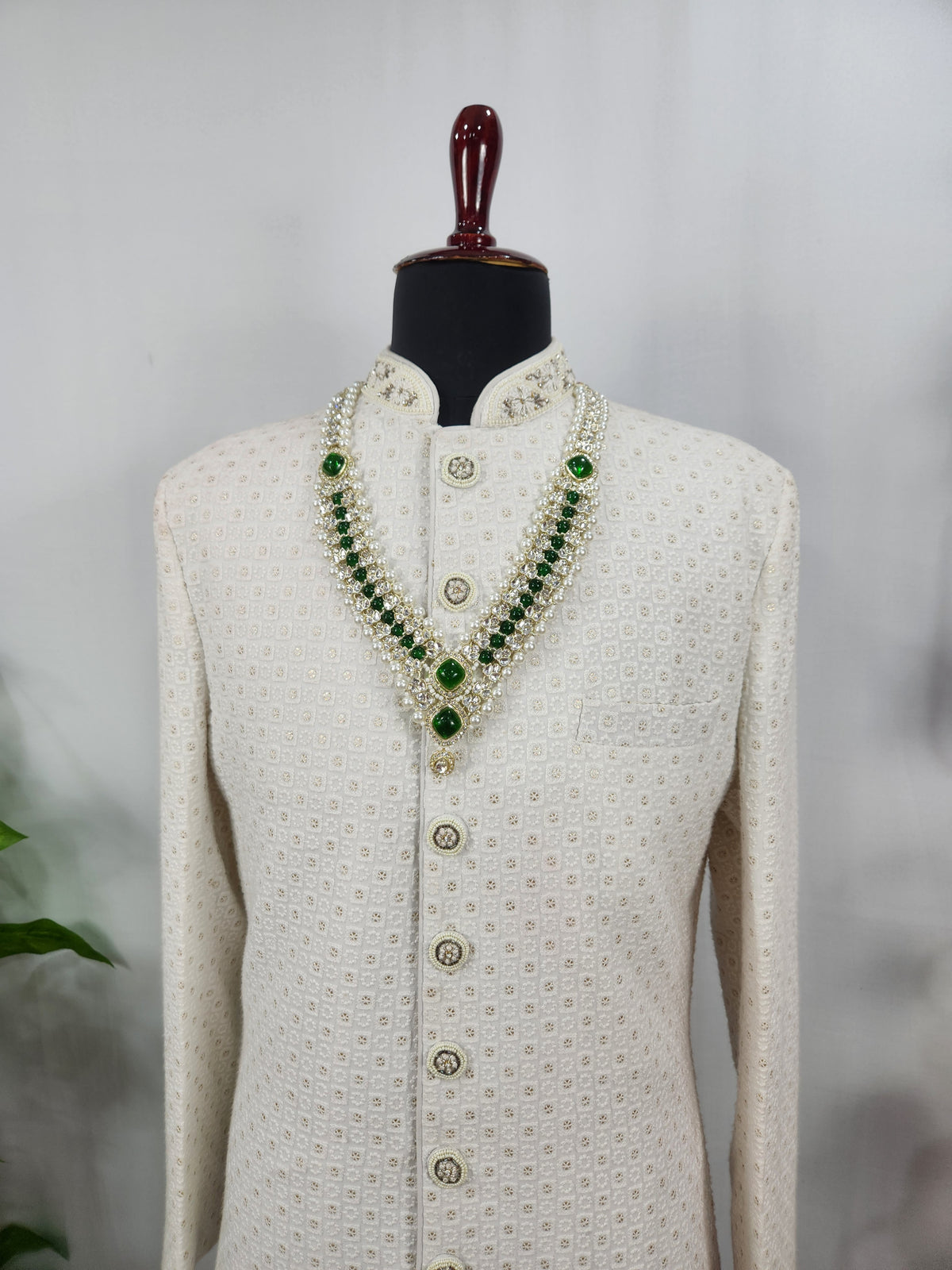 Emerald Kundan Necklace Groom | Wedding Mala For Sherwani