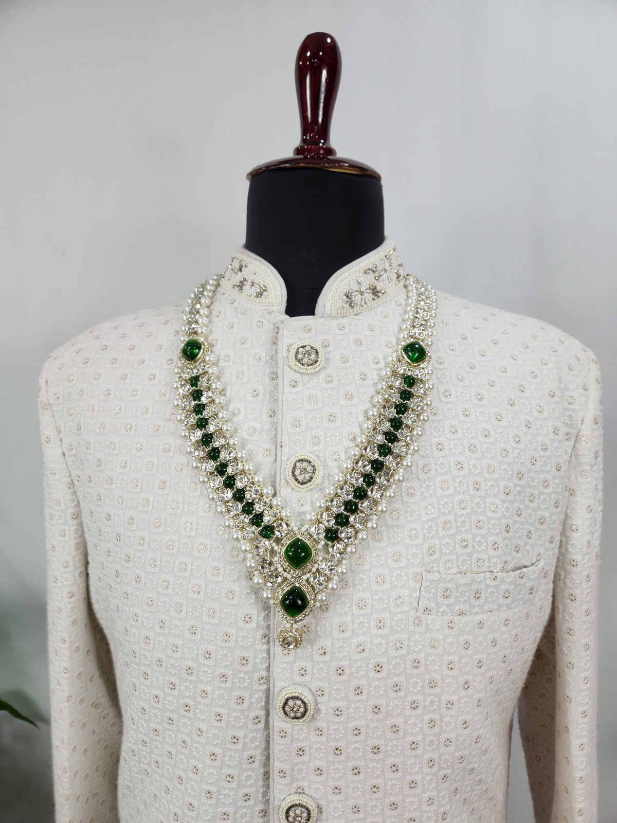 Emerald Kundan Necklace Groom | Wedding Mala For Sherwani
