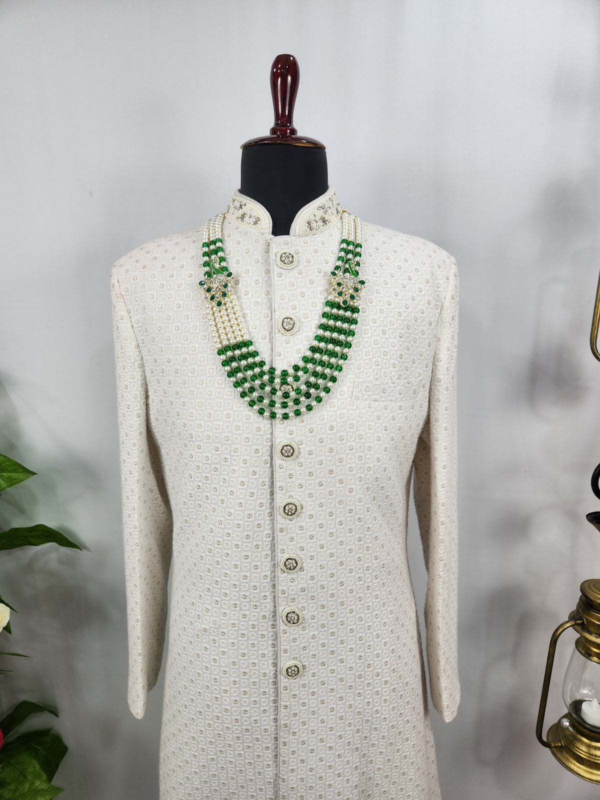 Emerald Kundan Necklace Groom | Wedding Mala For Sherwani