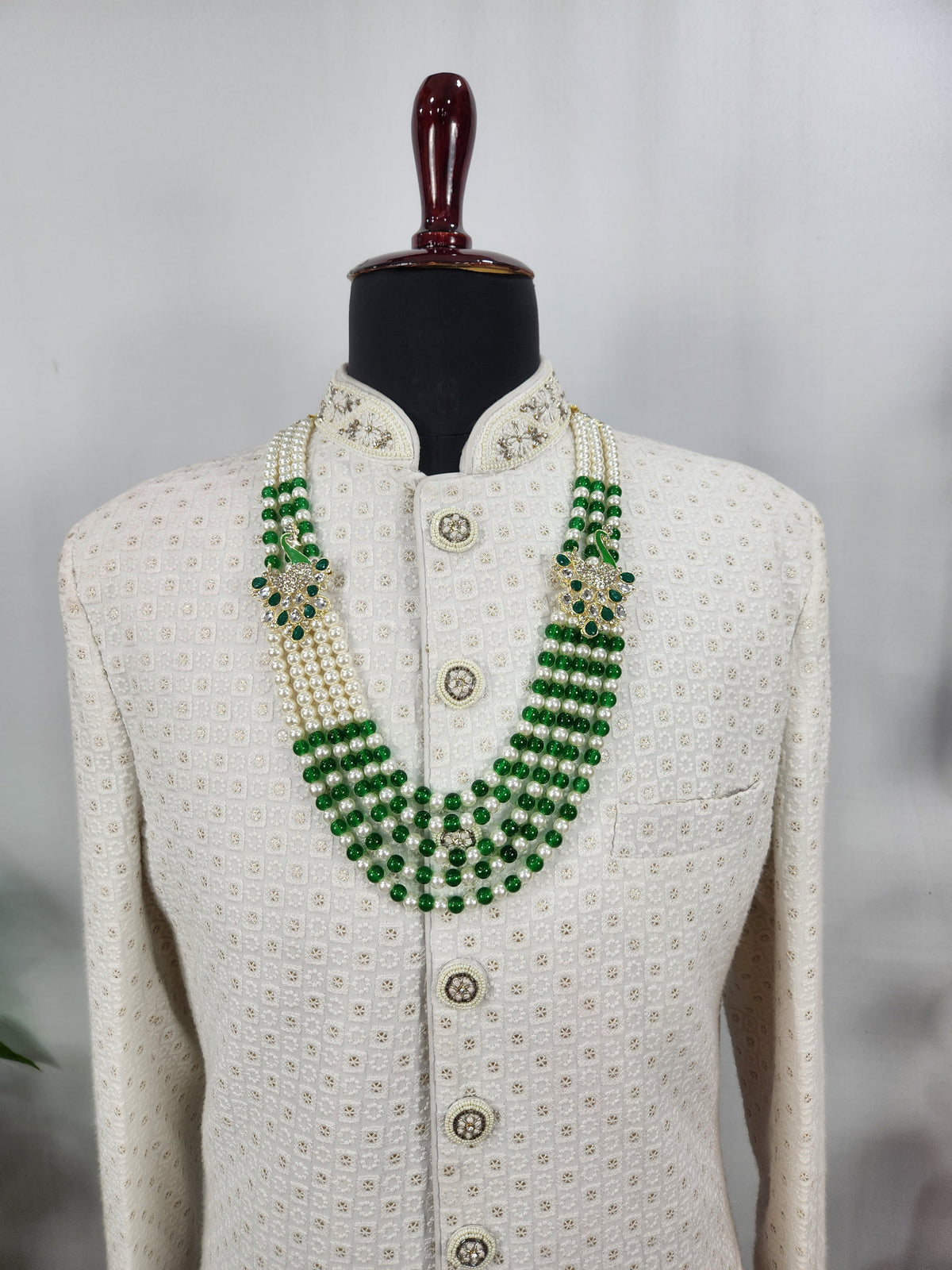 Emerald Kundan Necklace Groom | Wedding Mala For Sherwani