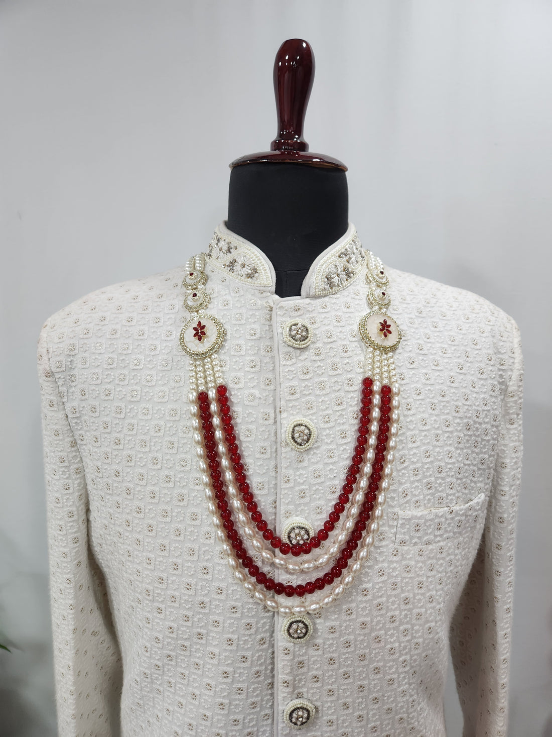 Red White Pearl Necklace Groom | Wedding Mala For Sherwani