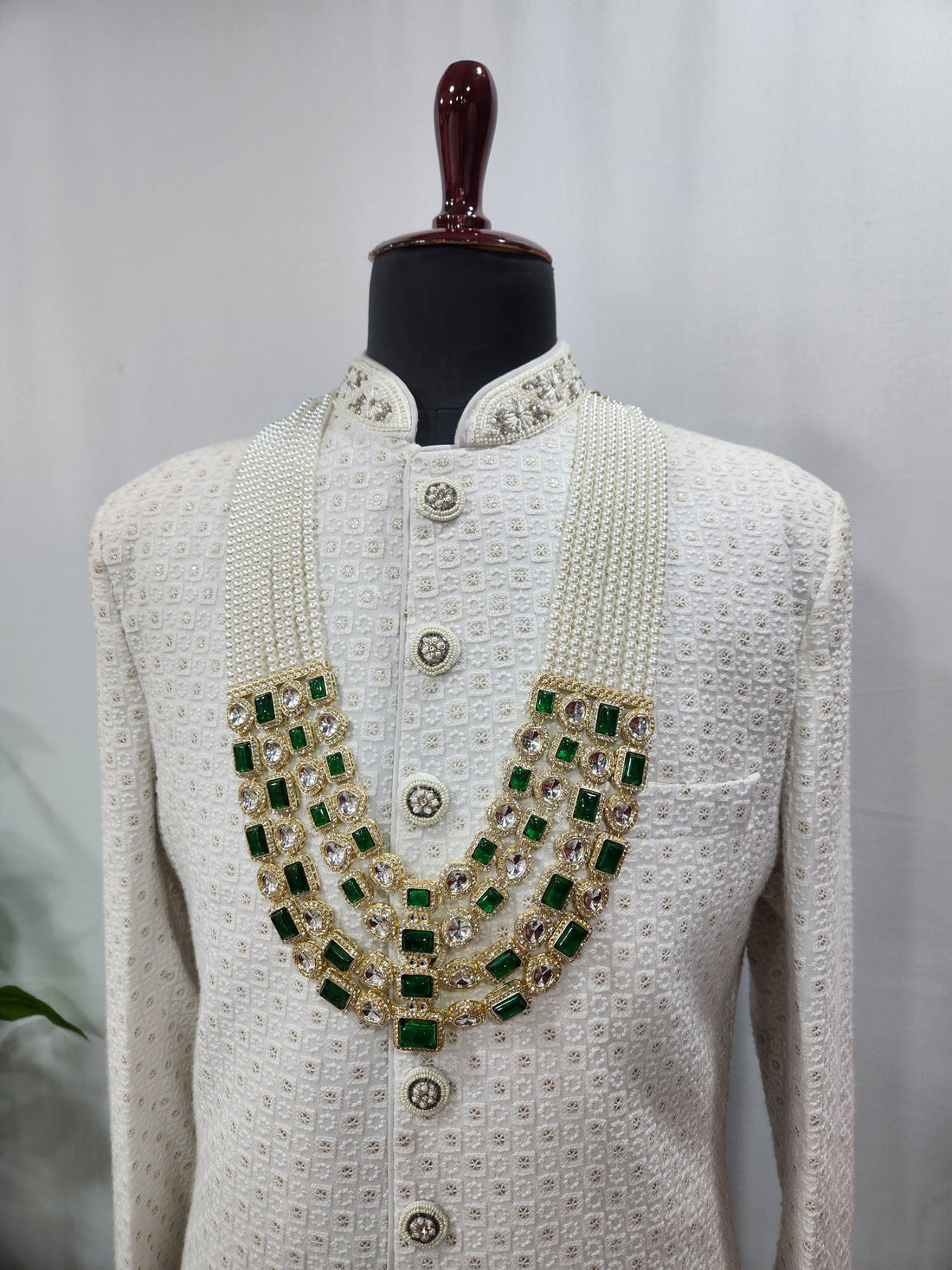 Emerald Kundan Necklace Groom | Wedding Mala For Sherwani