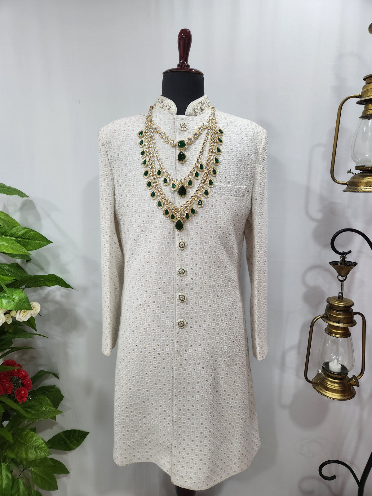 Emerald Kundan Necklace Groom | Wedding Mala For Sherwani