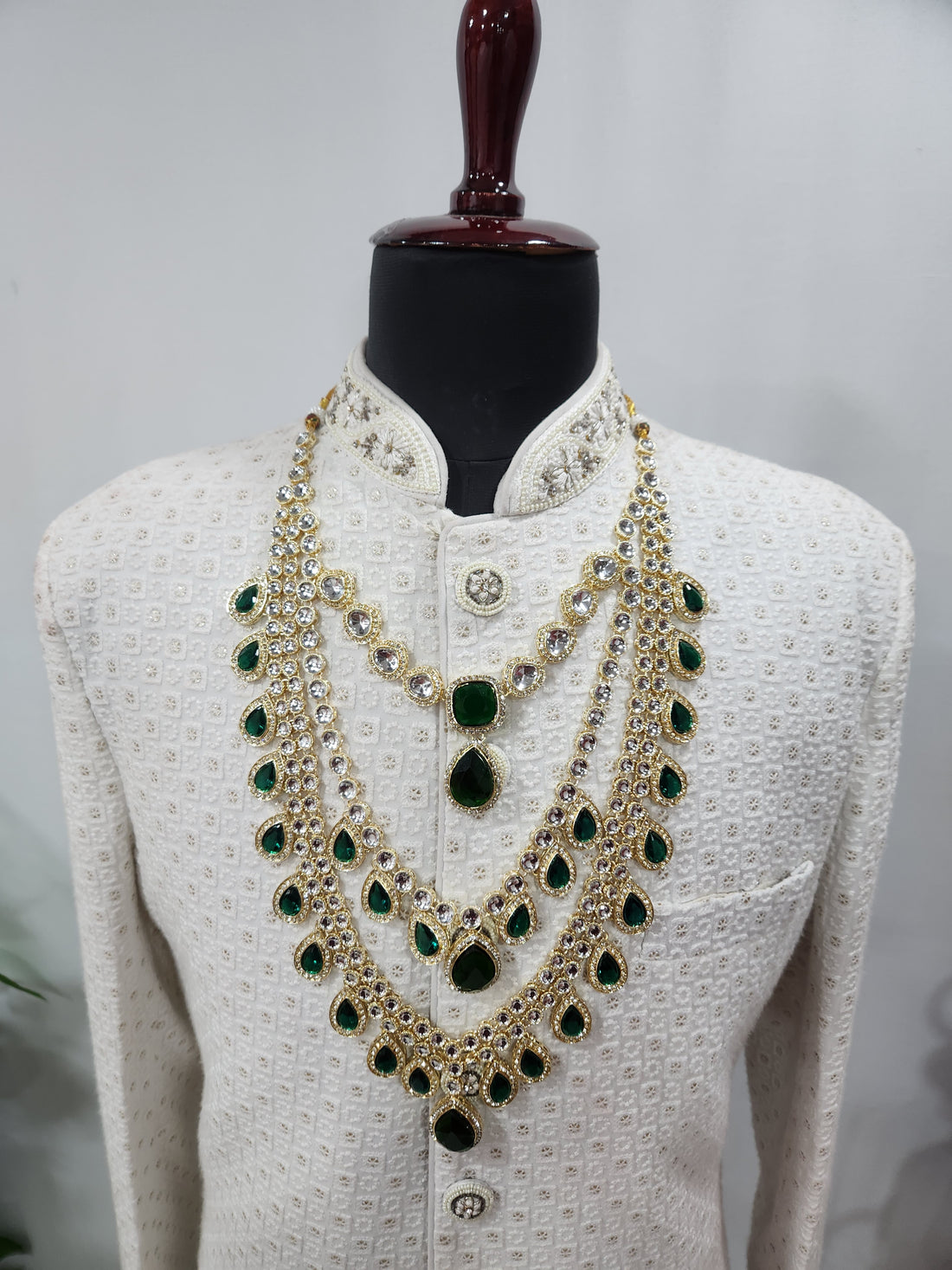 Emerald Kundan Necklace Groom | Wedding Mala For Sherwani