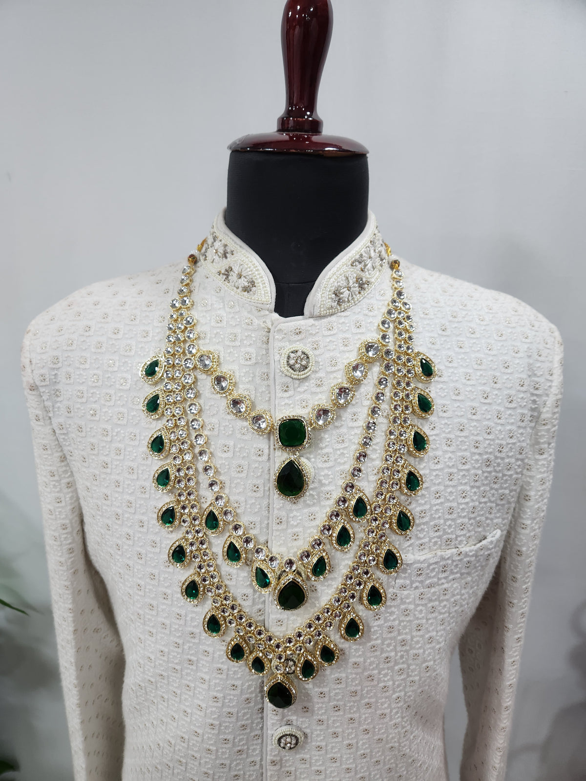 Emerald Kundan Necklace Groom | Wedding Mala For Sherwani