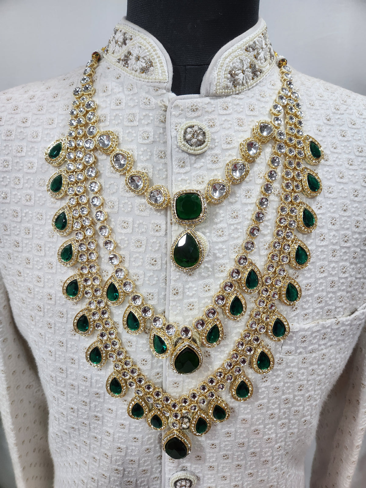 Emerald Kundan Necklace Groom | Wedding Mala For Sherwani