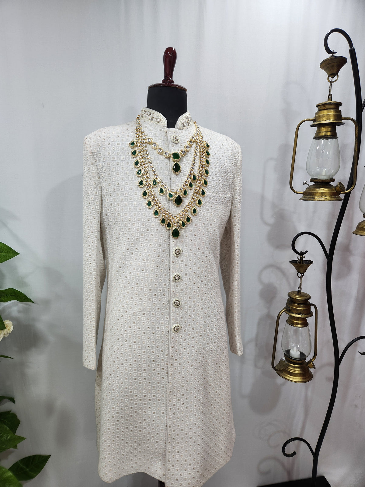 Emerald Kundan Necklace Groom | Wedding Mala For Sherwani