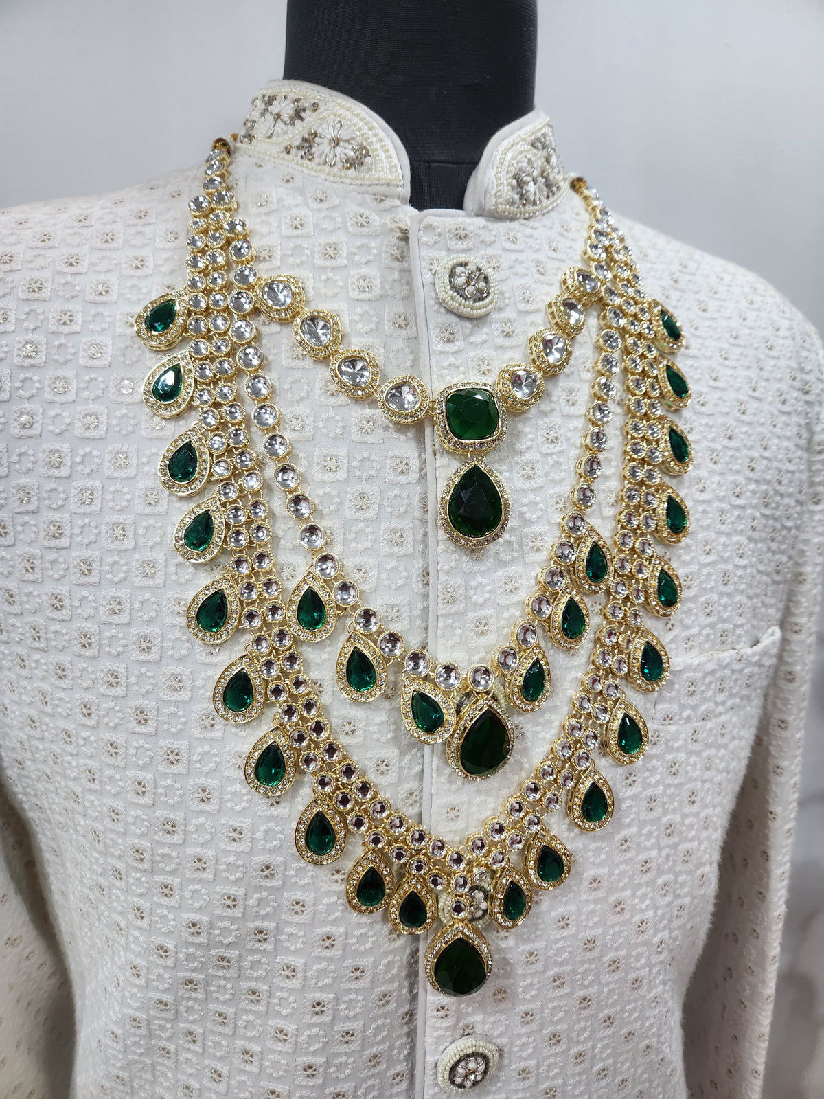 Emerald Kundan Necklace Groom | Wedding Mala For Sherwani