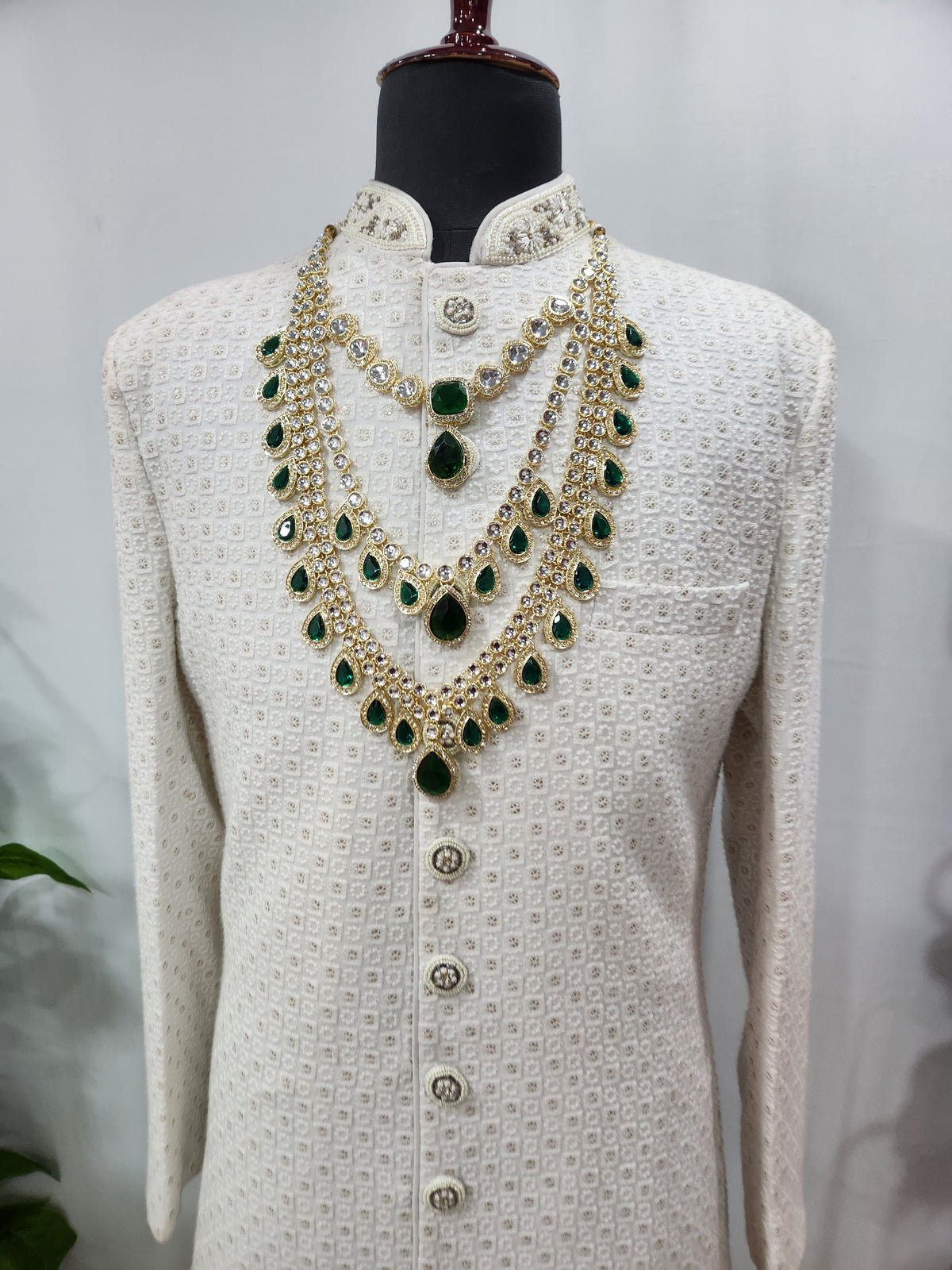 Emerald Kundan Necklace Groom | Wedding Mala For Sherwani