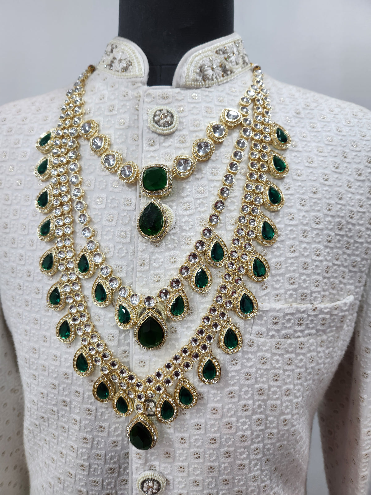 Emerald Kundan Necklace Groom | Wedding Mala For Sherwani