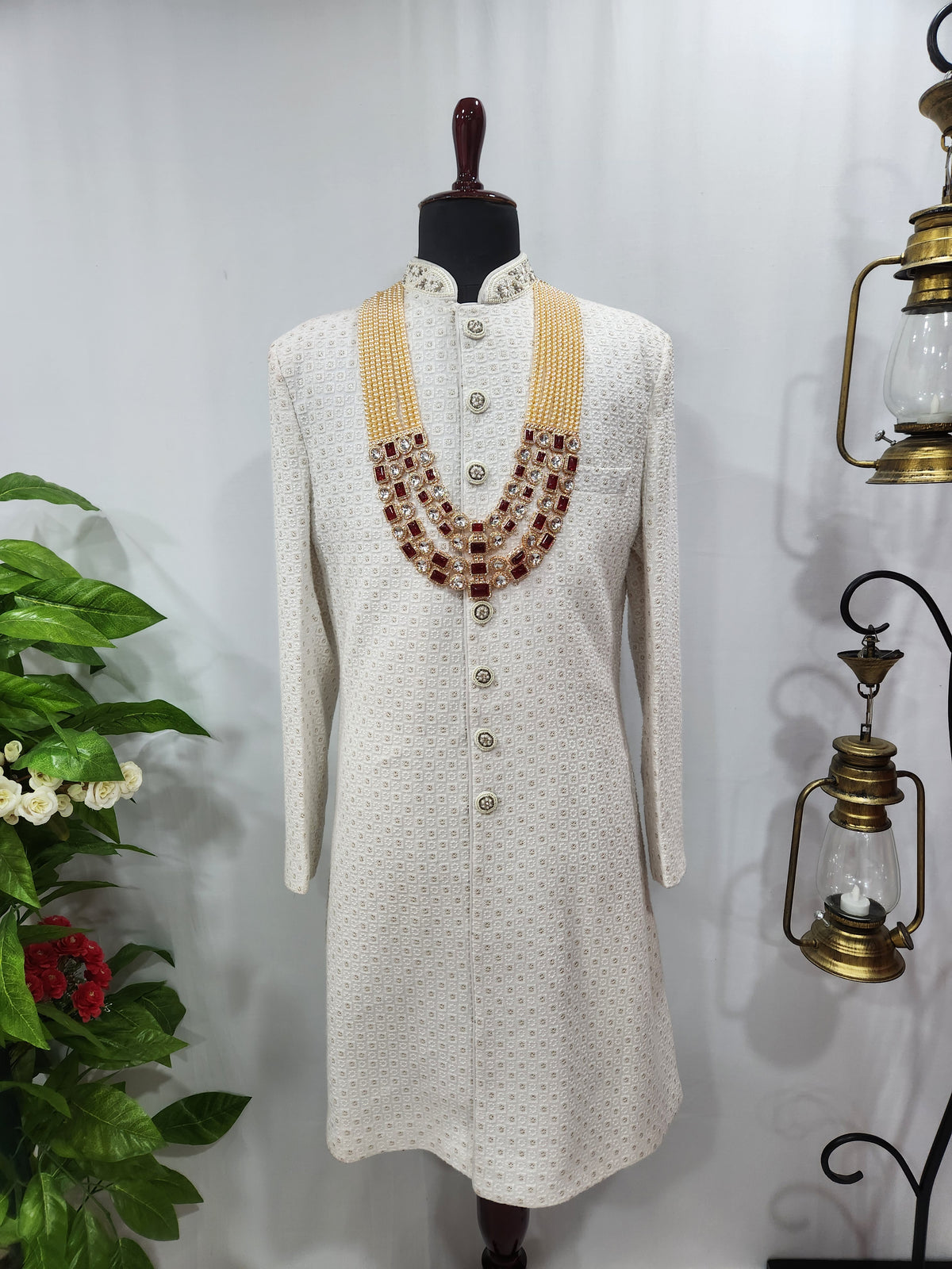 Cream Kundan Groom Necklace | Wedding Mala For Sherwani