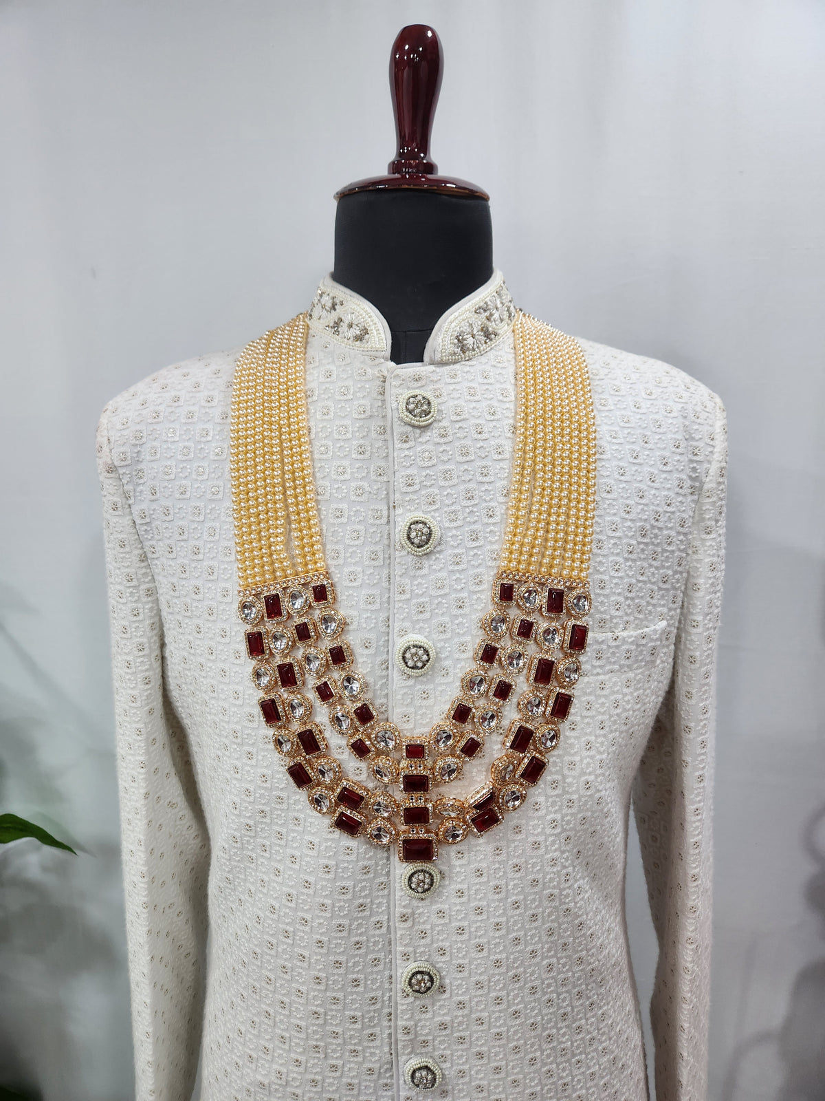 Cream Kundan Groom Necklace | Wedding Mala For Sherwani