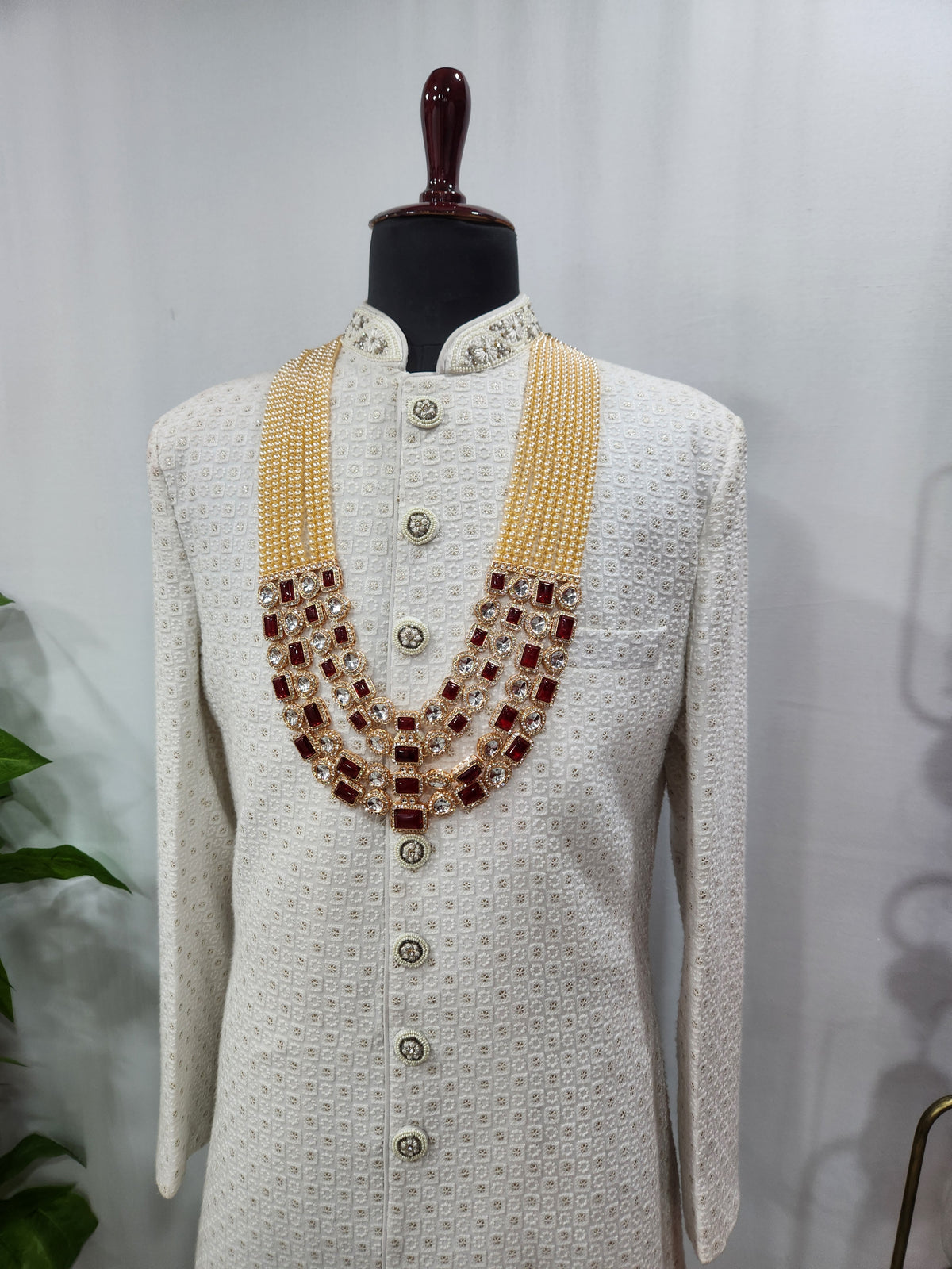 Cream Kundan Groom Necklace | Wedding Mala For Sherwani