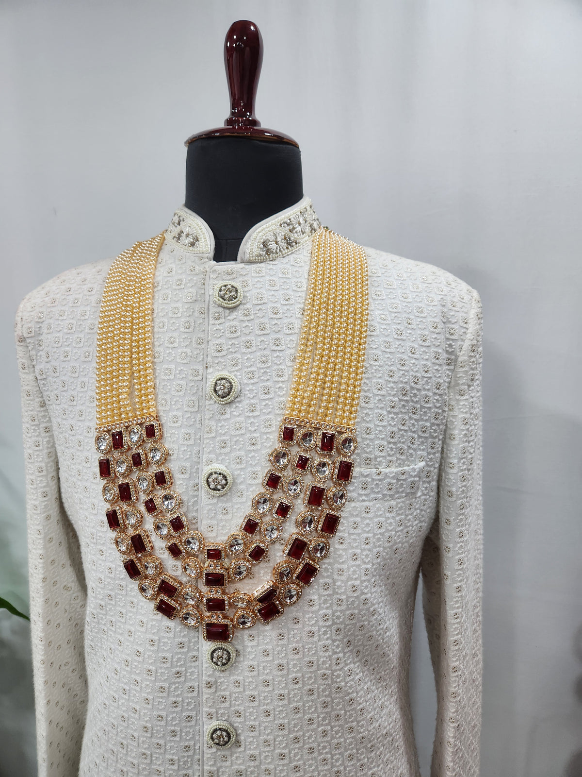 Cream Kundan Groom Necklace | Wedding Mala For Sherwani